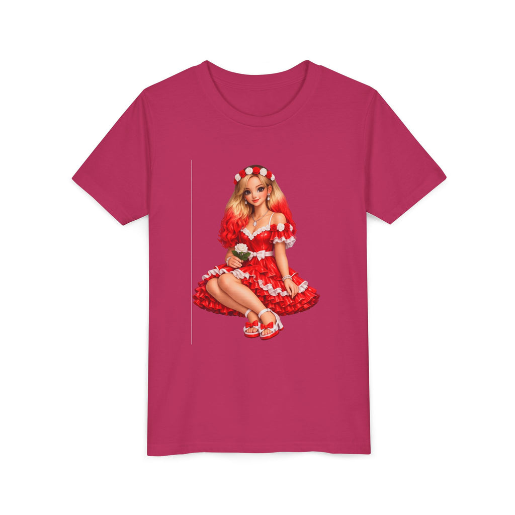Youth Tee — Red Retro Pinup Girl Christmas Dress