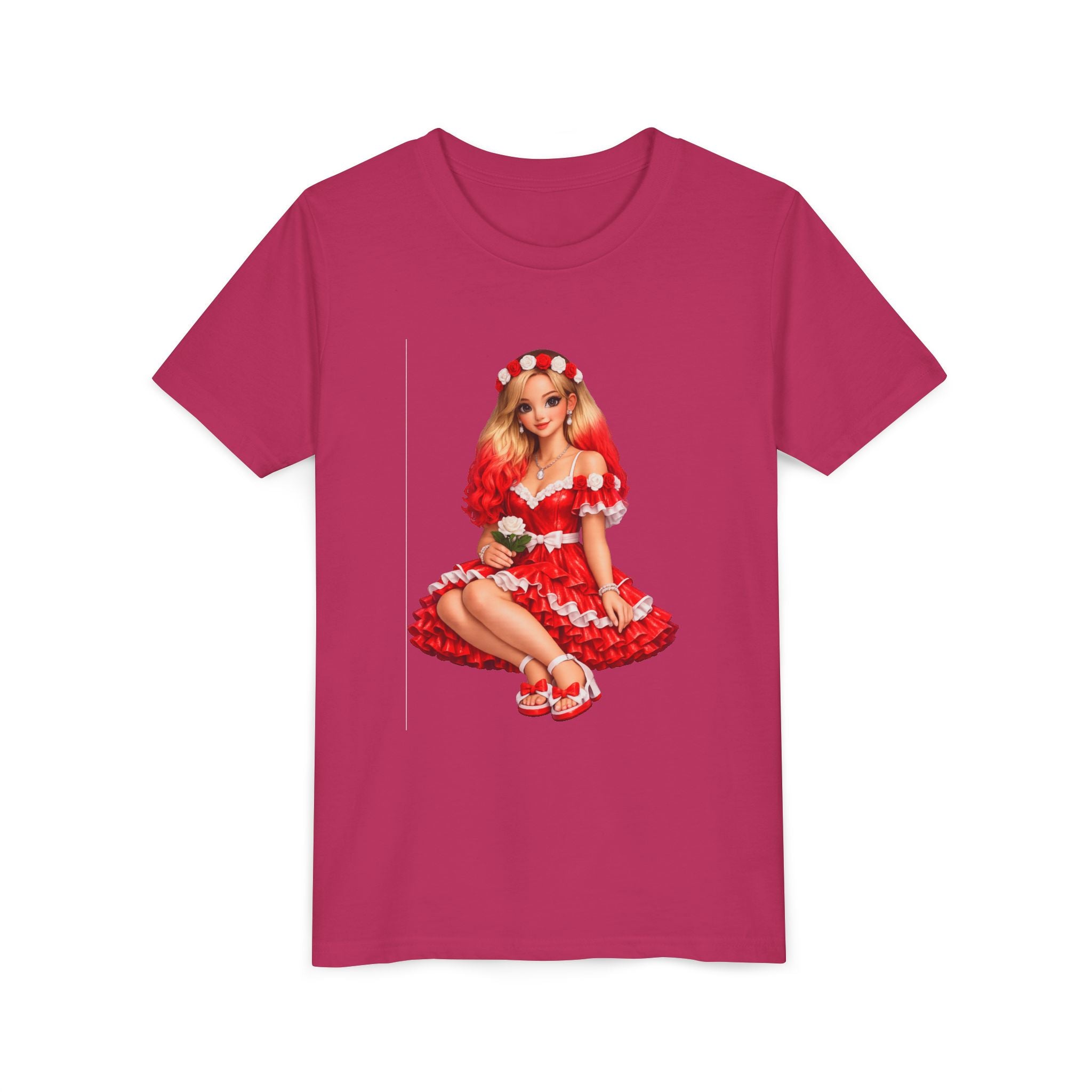Youth Tee — Red Retro Pinup Girl Christmas Dress