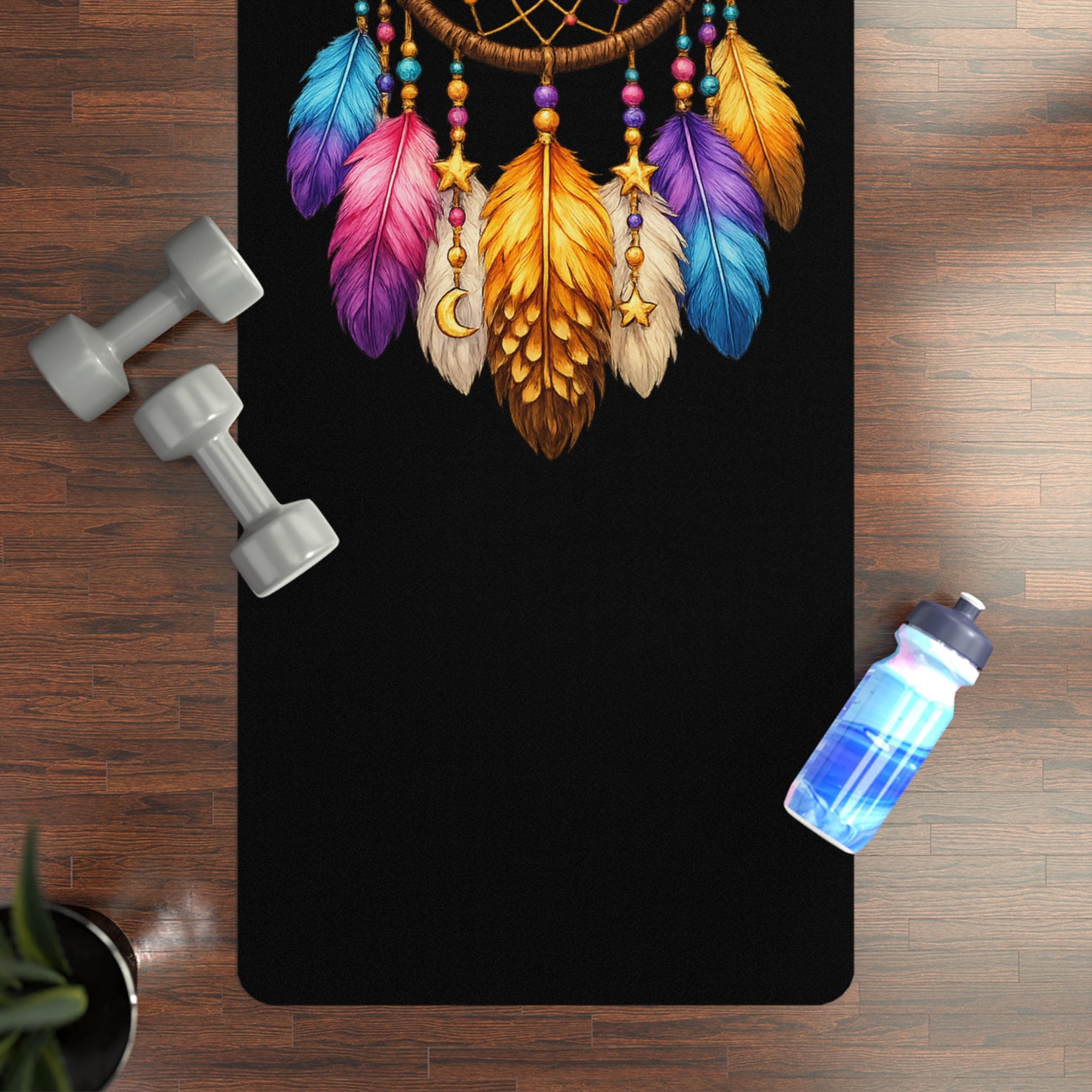 Dreamcatcher Rubber Yoga Mat — Boho Meditation & Pilates Mat with Colorful Feathers