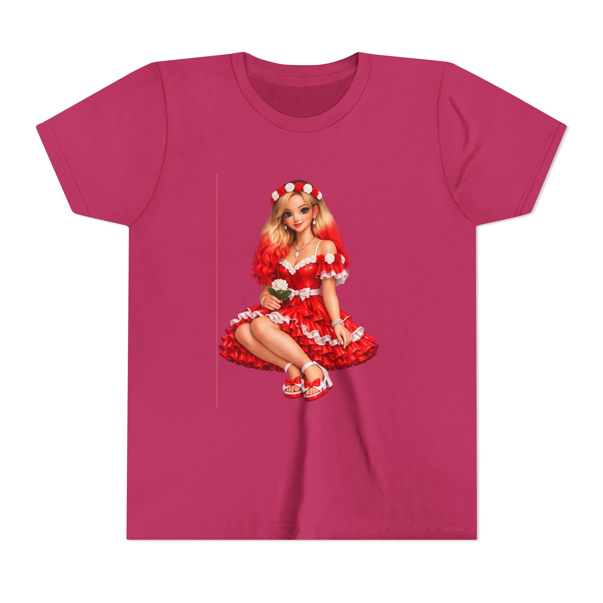 Youth Tee — Red Retro Pinup Girl Christmas Dress