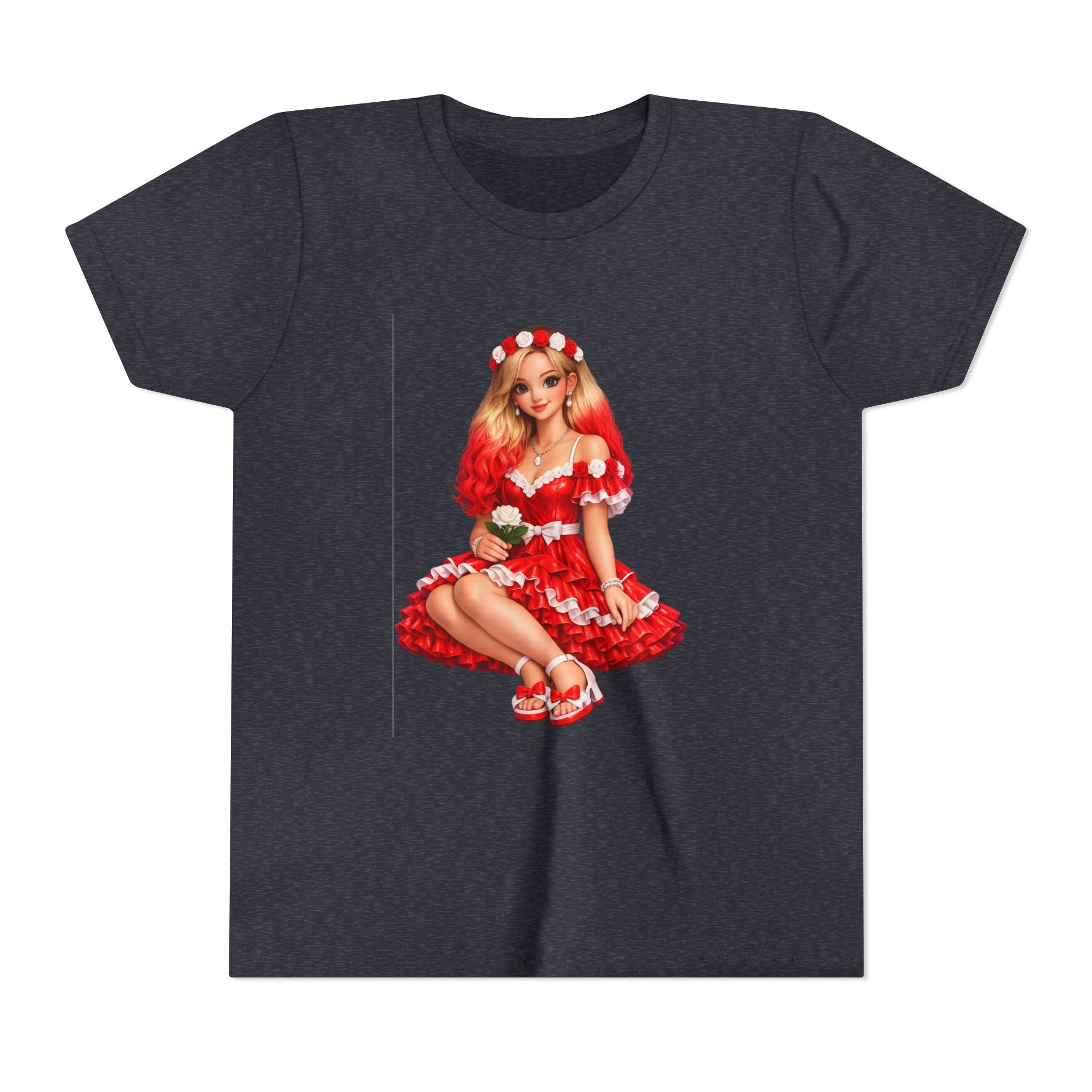 Youth Tee — Red Retro Pinup Girl Christmas Dress