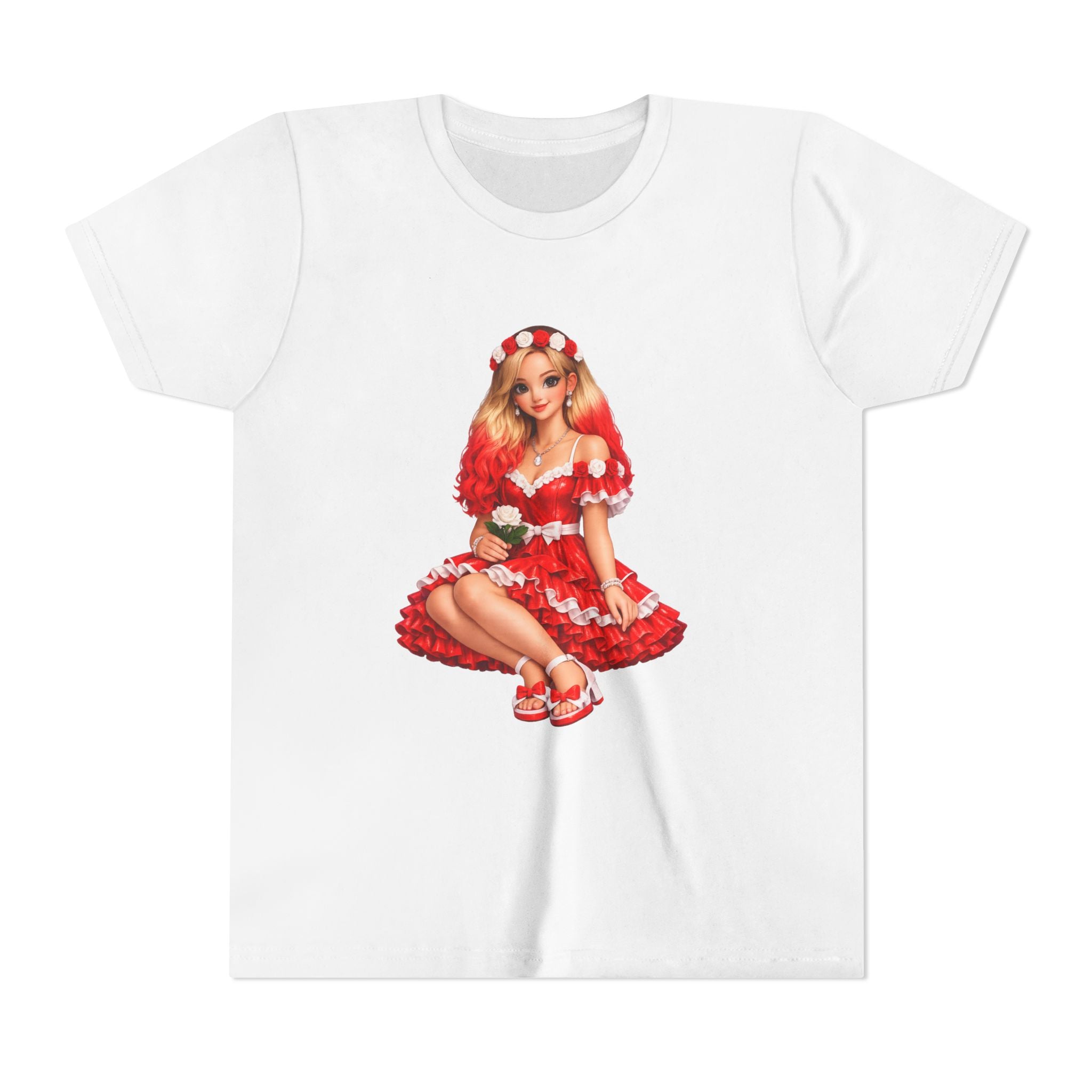 Youth Tee — Red Retro Pinup Girl Christmas Dress