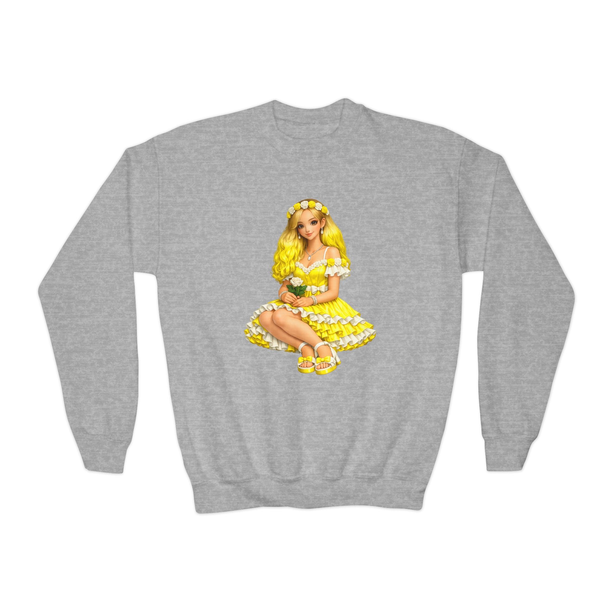 Yellow Daisy Girl Youth Sweatshirt — Cute Retro Floral Graphic Crewneck