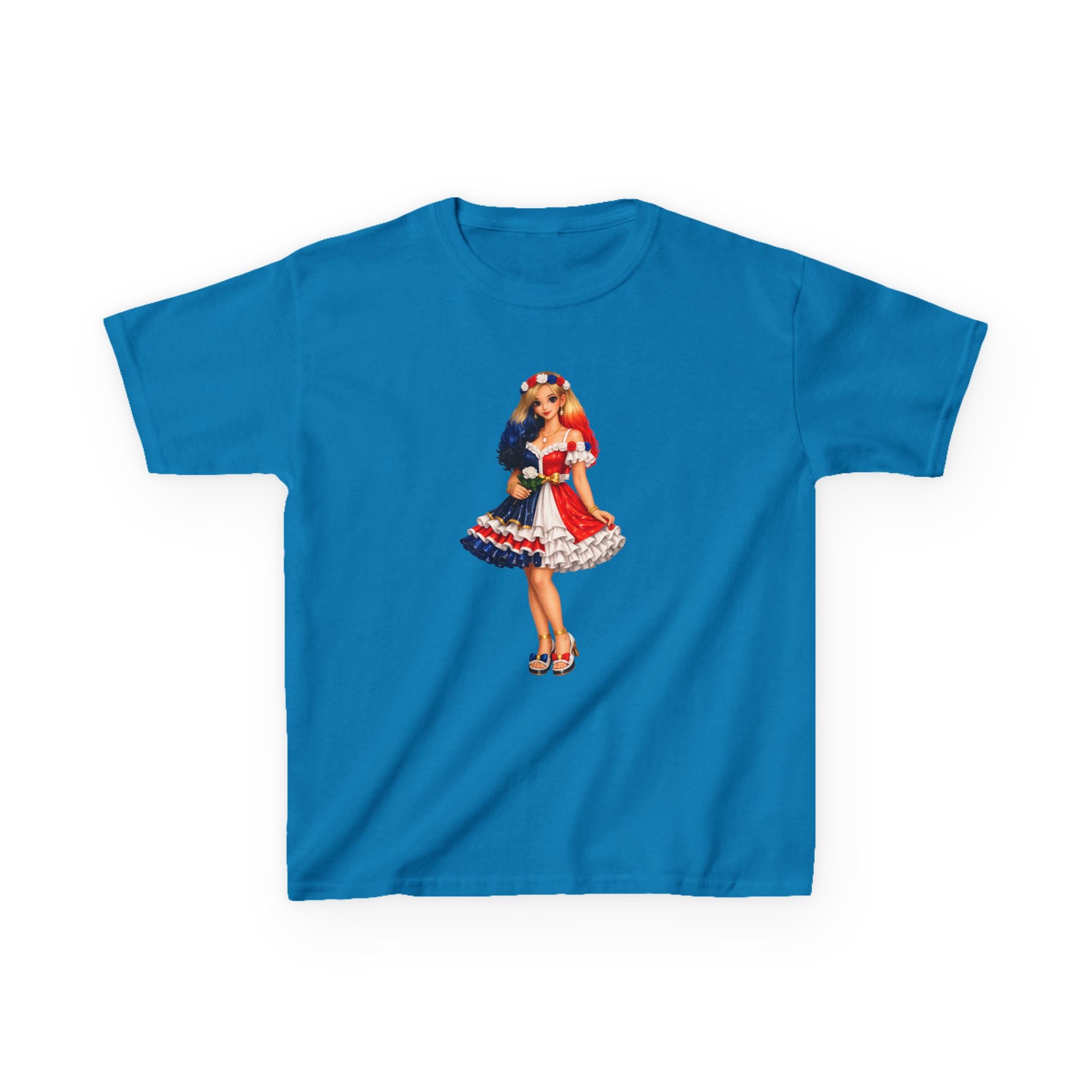 Kids Tee — Retro Patriotic Pin-Up Girl Dress (Fourth of July)