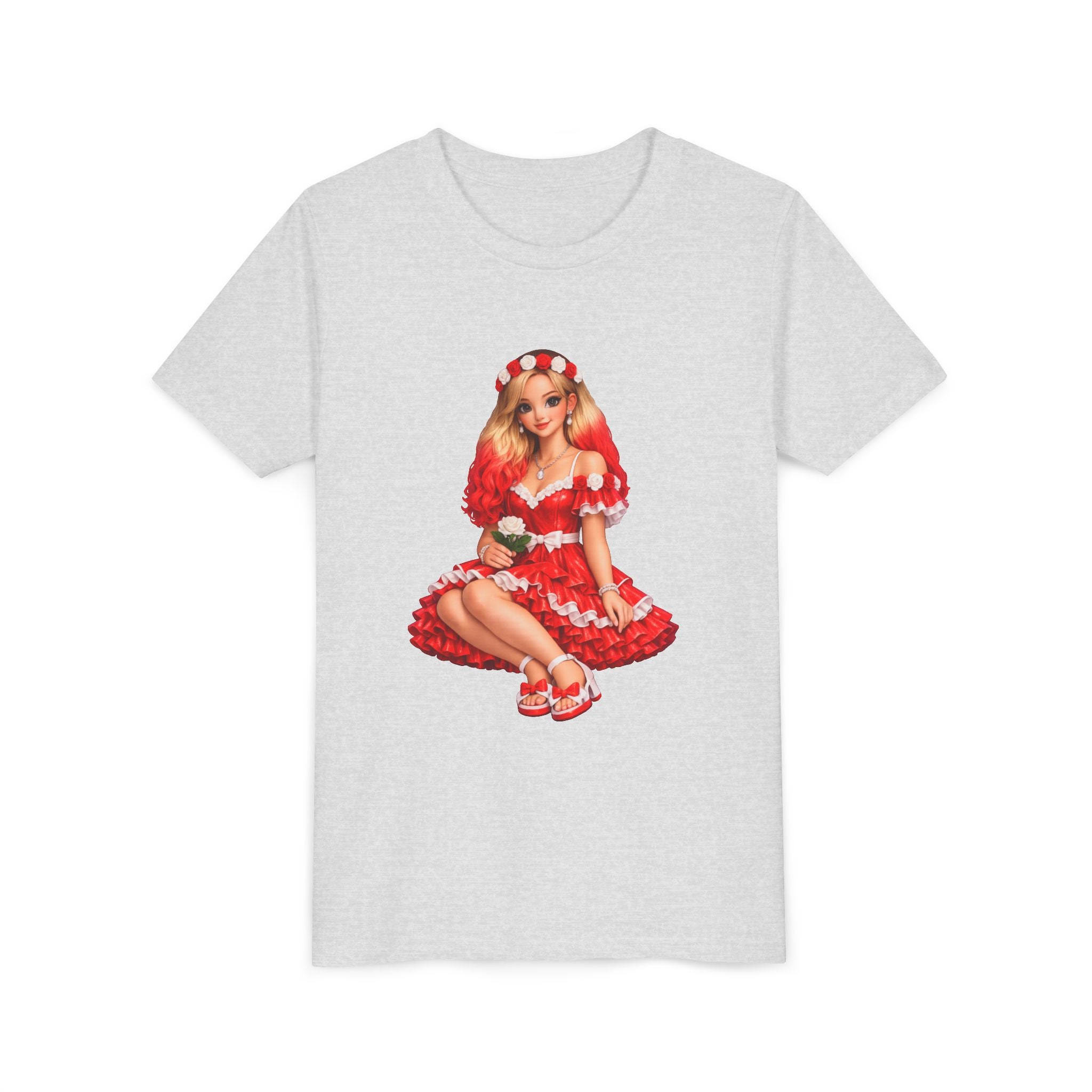 Youth Tee — Red Retro Pinup Girl Christmas Dress
