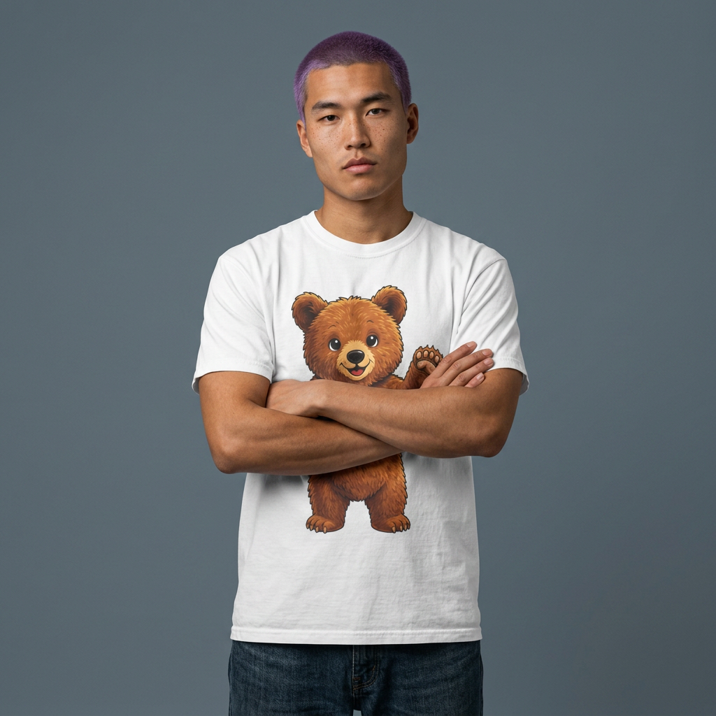 Cute Waving Teddy Bear T‑Shirt — Vintage Plush Bear Graphic Tee