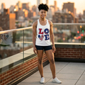 Patriotic 'LOVE' Tank Top — American Flag Flip-Flop & Donut Beach Summer Shirt