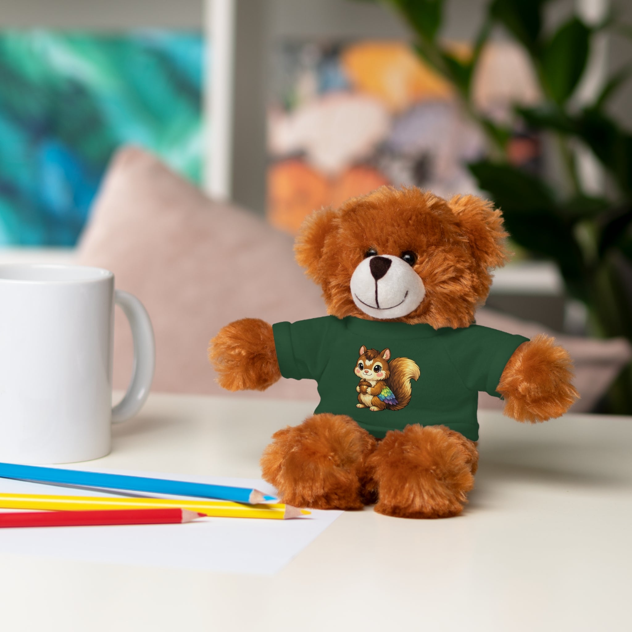 Cute Squirrel Plush Teddy with Graphic Tee — Adorable Stuffed Animal Gift