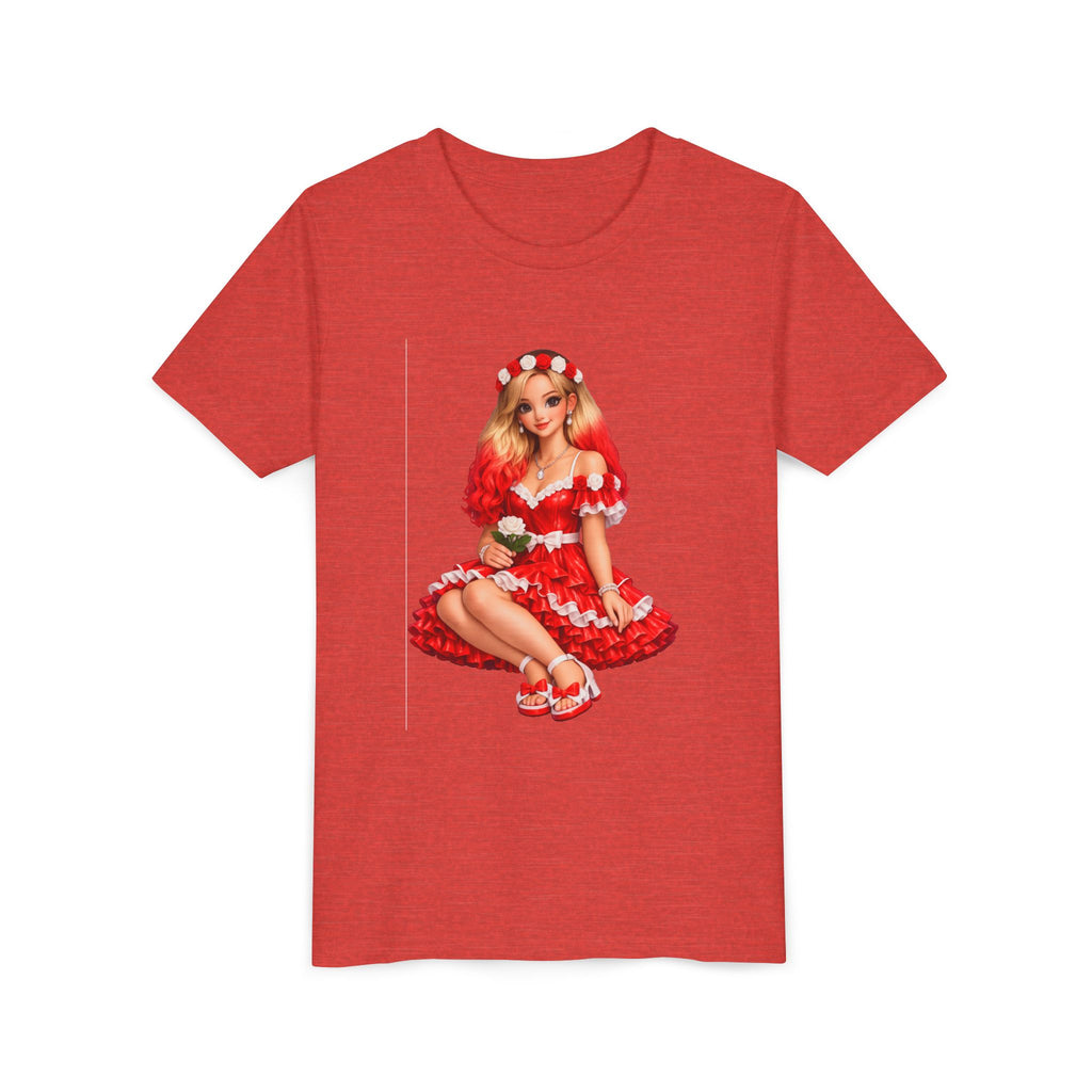 Youth Tee — Red Retro Pinup Girl Christmas Dress