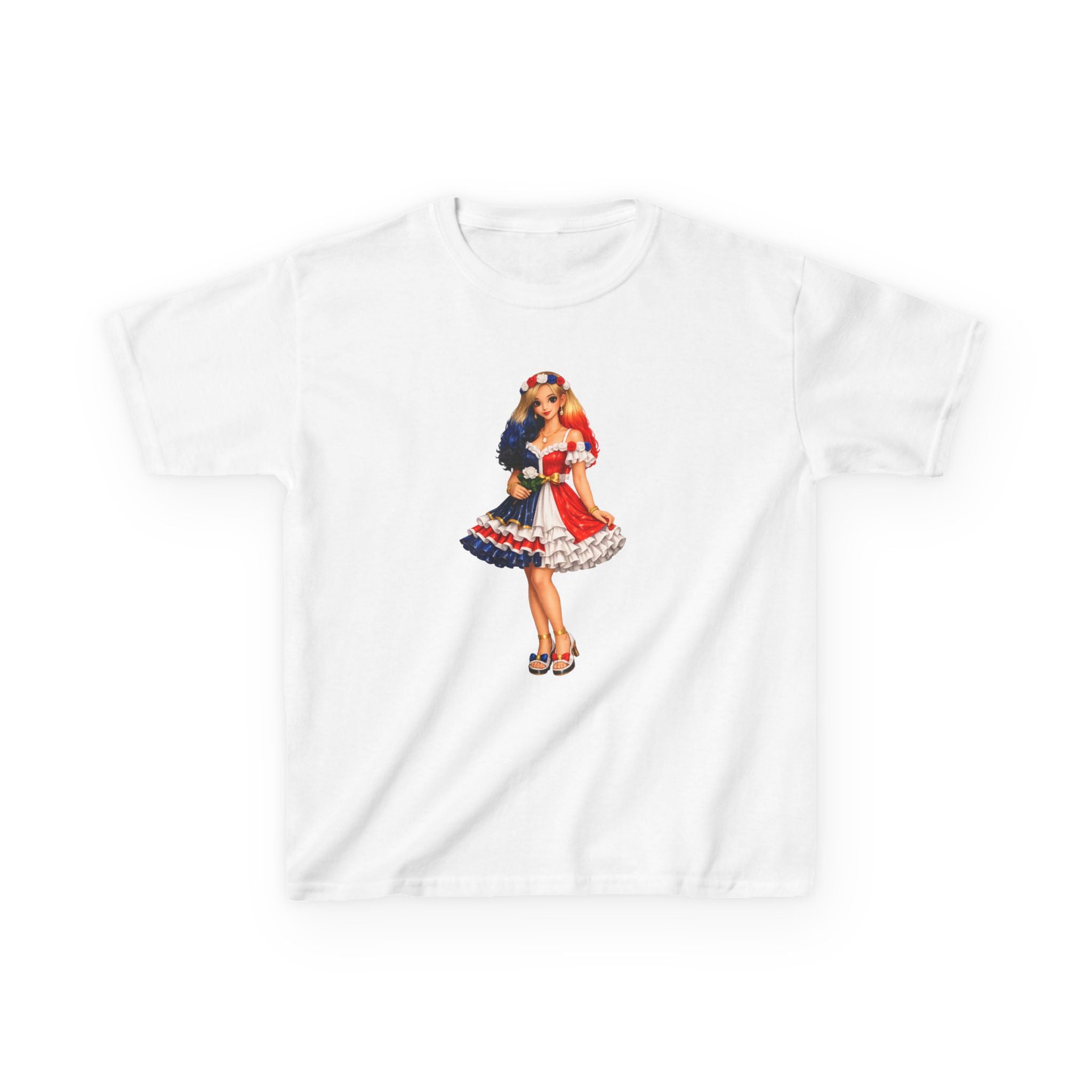 Kids Tee — Retro Patriotic Pin-Up Girl Dress (Fourth of July)