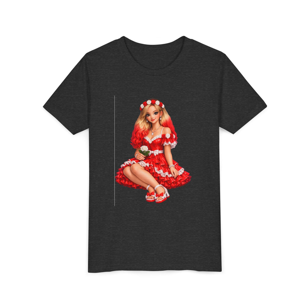 Youth Tee — Red Retro Pinup Girl Christmas Dress