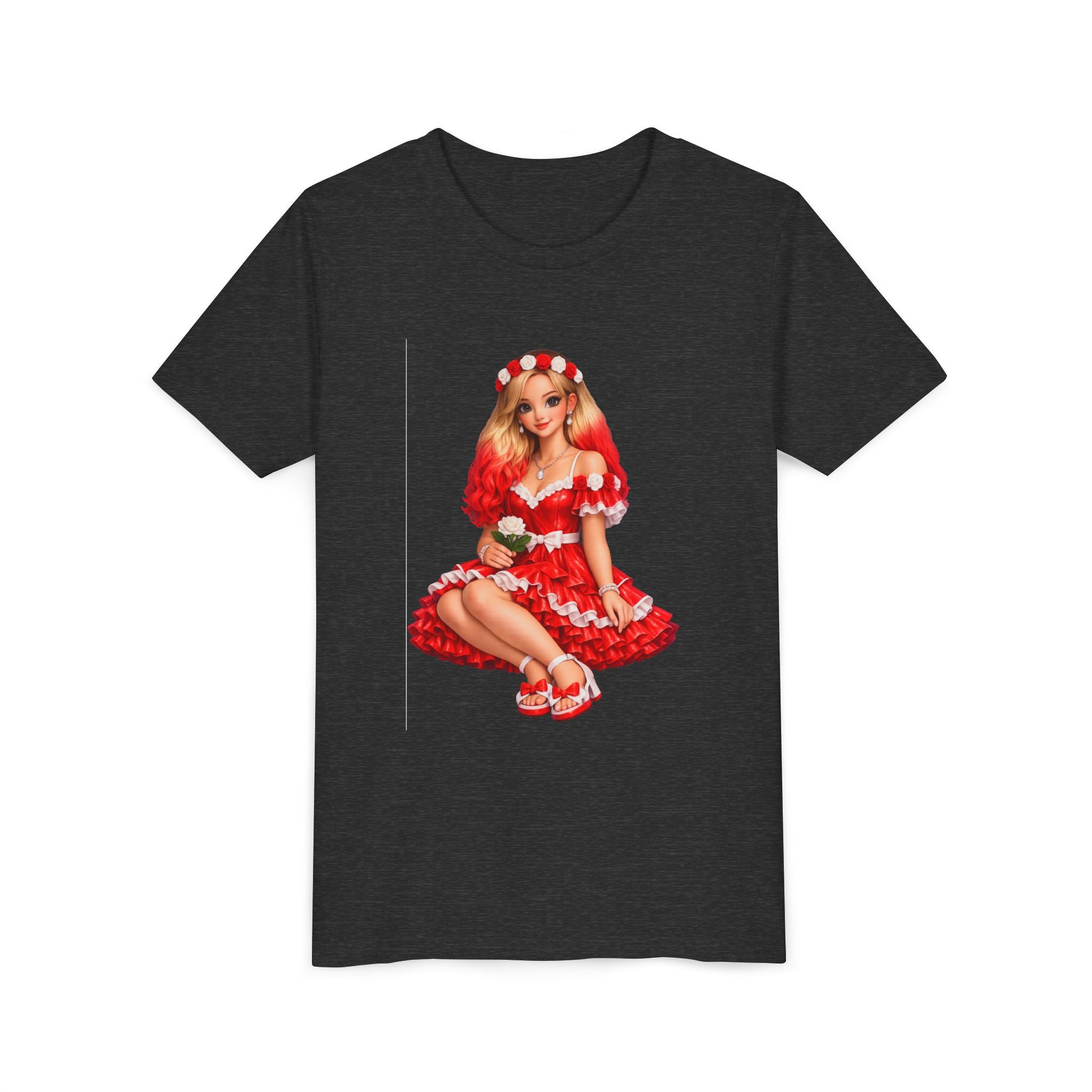 Youth Tee — Red Retro Pinup Girl Christmas Dress
