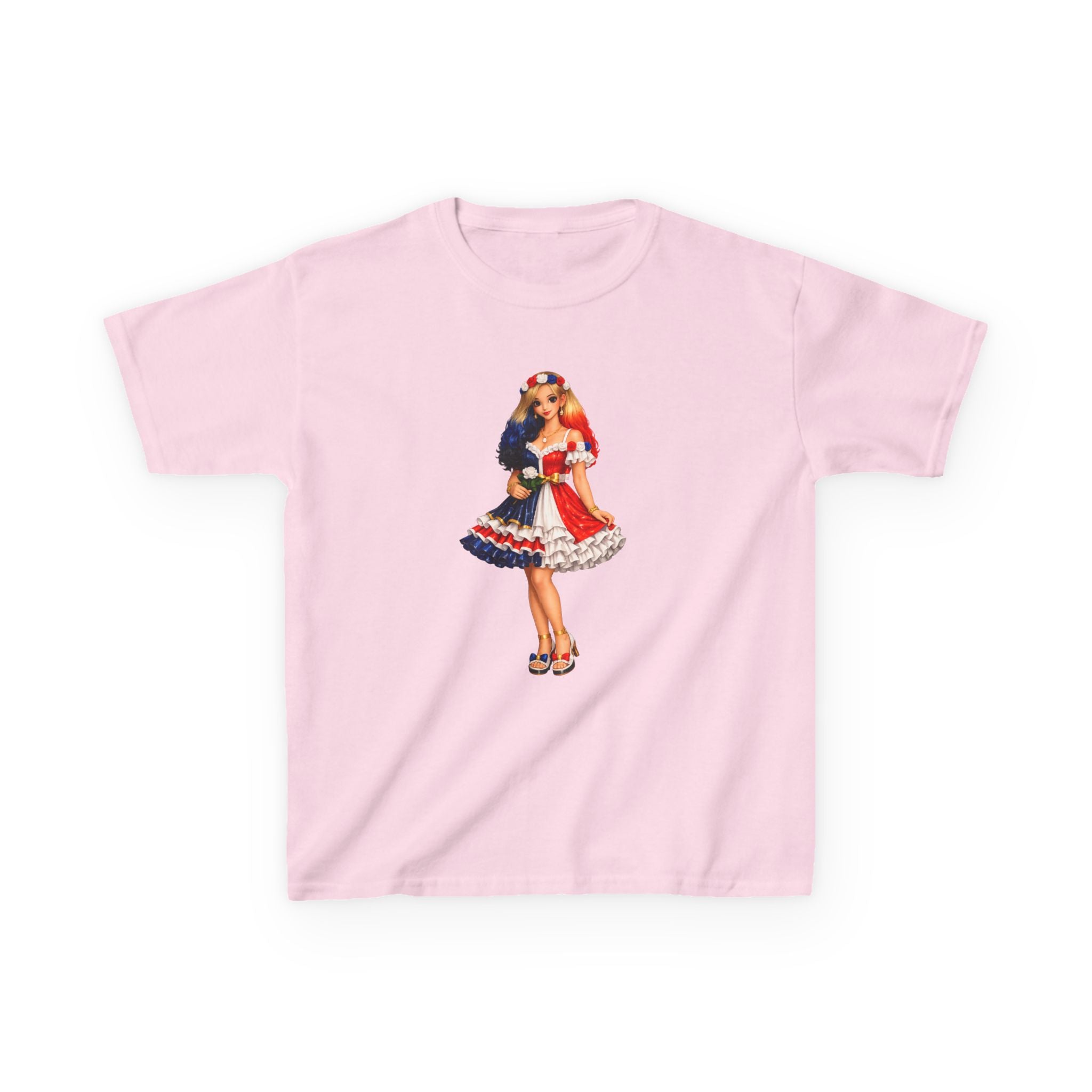 Kids Tee — Retro Patriotic Pin-Up Girl Dress (Fourth of July)