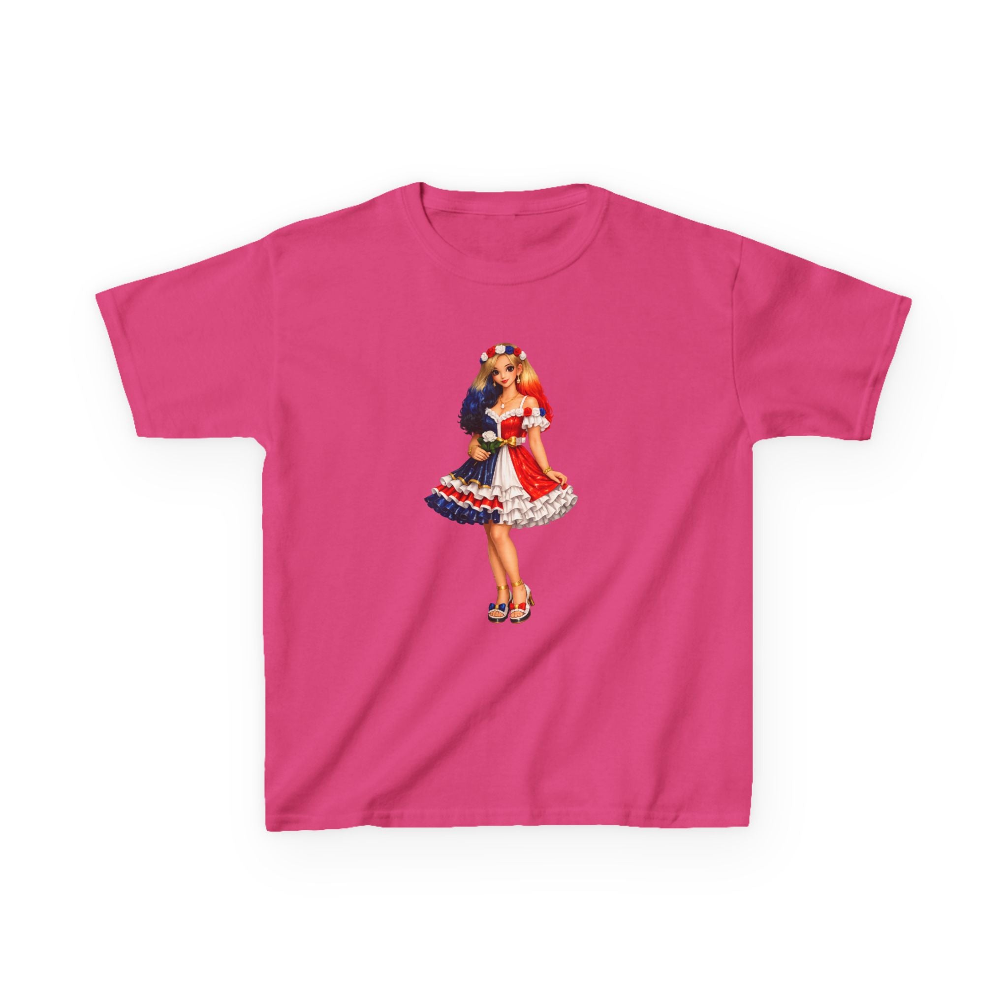 Kids Tee — Retro Patriotic Pin-Up Girl Dress (Fourth of July)