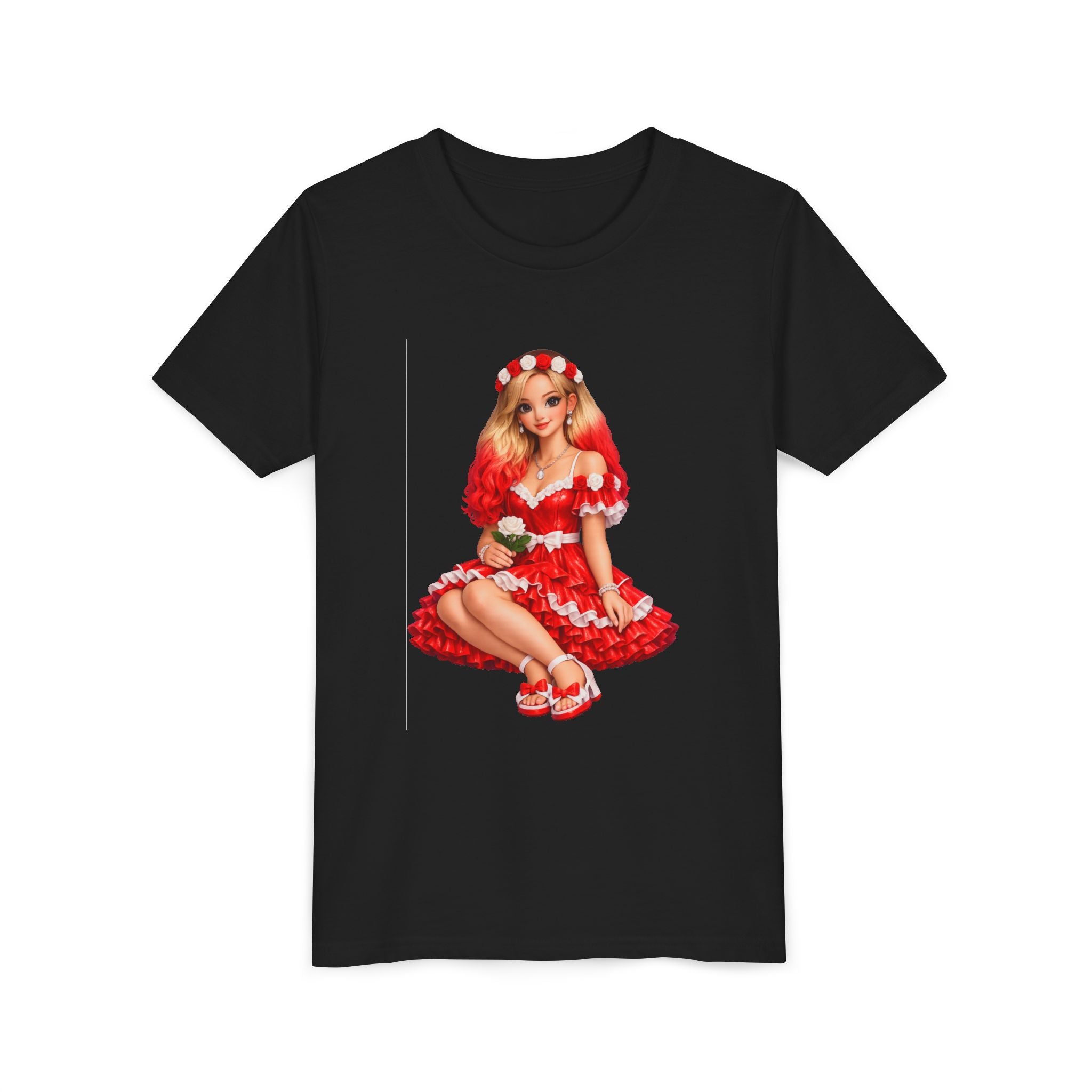 Youth Tee — Red Retro Pinup Girl Christmas Dress