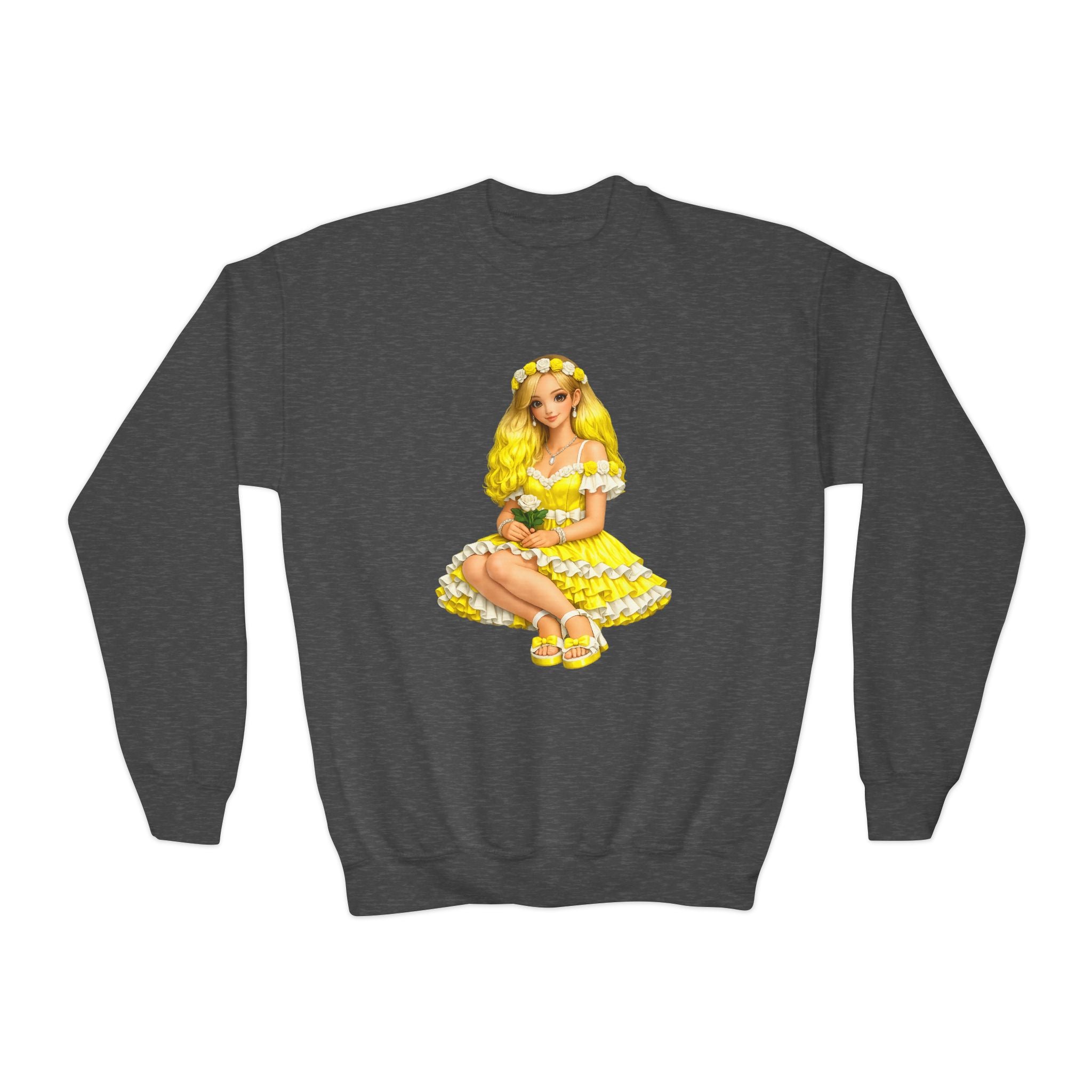 Yellow Daisy Girl Youth Sweatshirt — Cute Retro Floral Graphic Crewneck