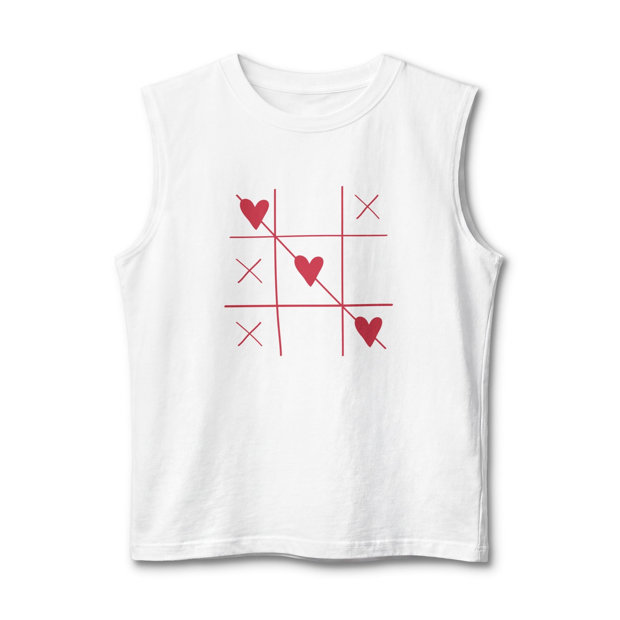 Heart Tic-Tac-Toe Muscle Tank — Cute Valentine’s Day Graphic Tank Top