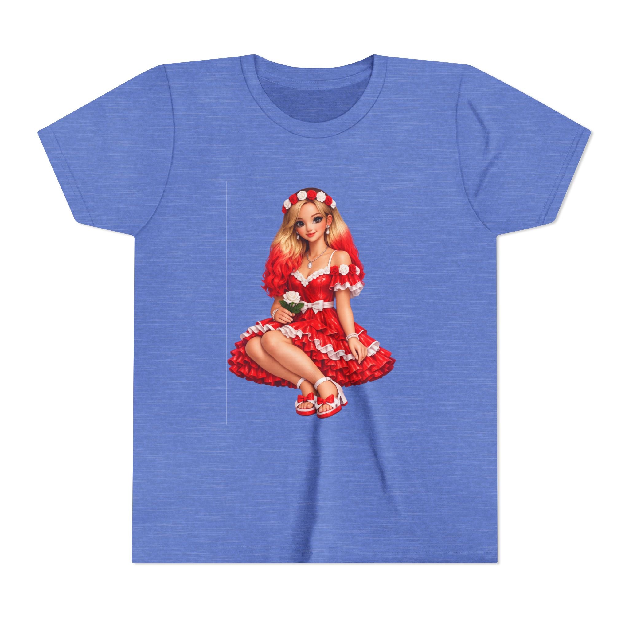 Youth Tee — Red Retro Pinup Girl Christmas Dress