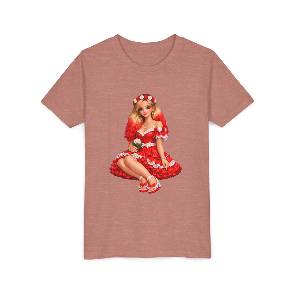 Youth Tee — Red Retro Pinup Girl Christmas Dress