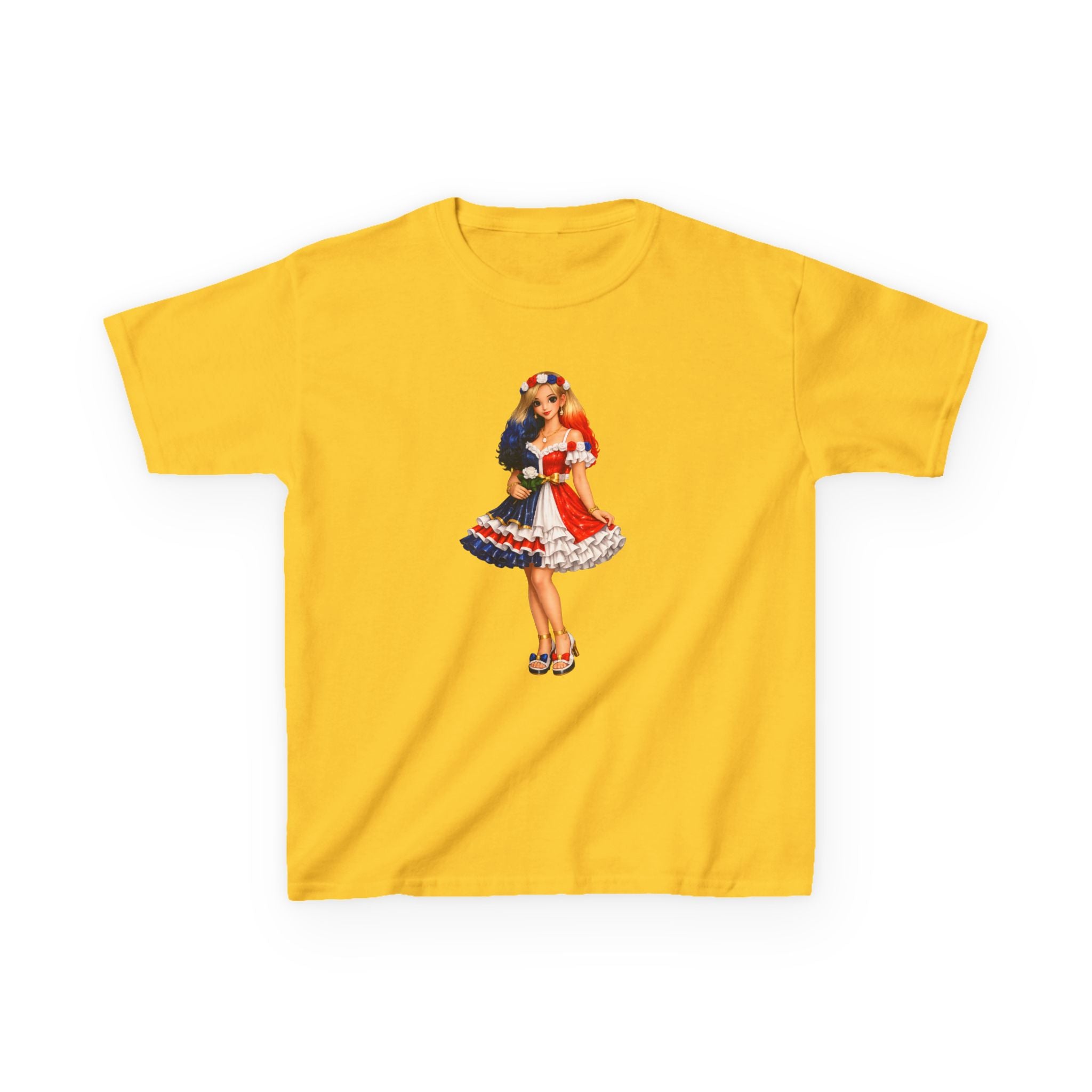 Kids Tee — Retro Patriotic Pin-Up Girl Dress (Fourth of July)