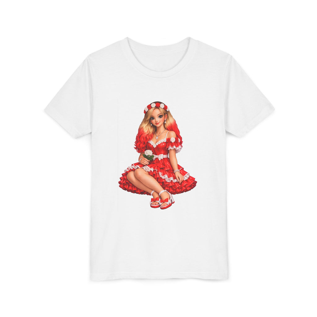 Youth Tee — Red Retro Pinup Girl Christmas Dress