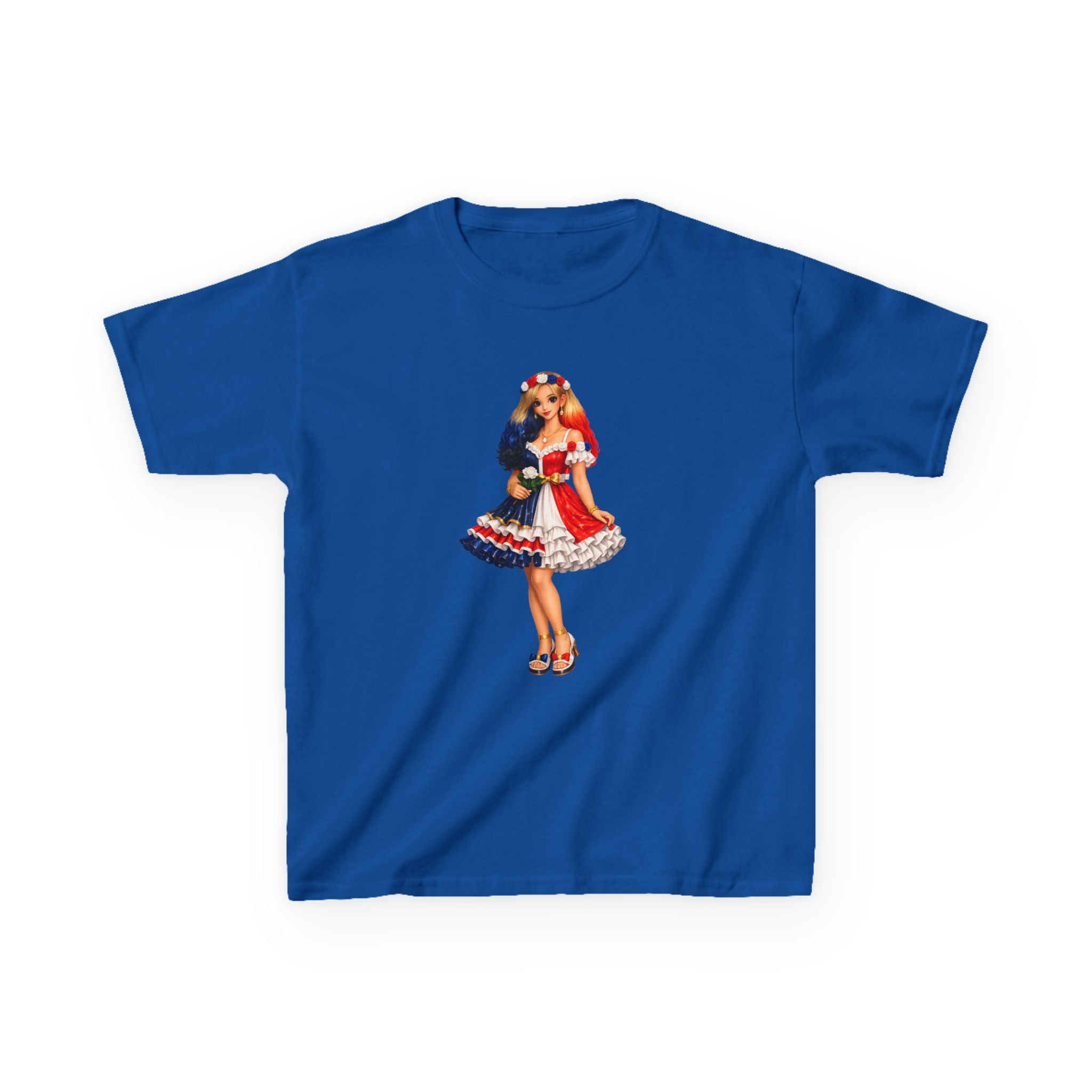 Kids Tee — Retro Patriotic Pin-Up Girl Dress (Fourth of July)