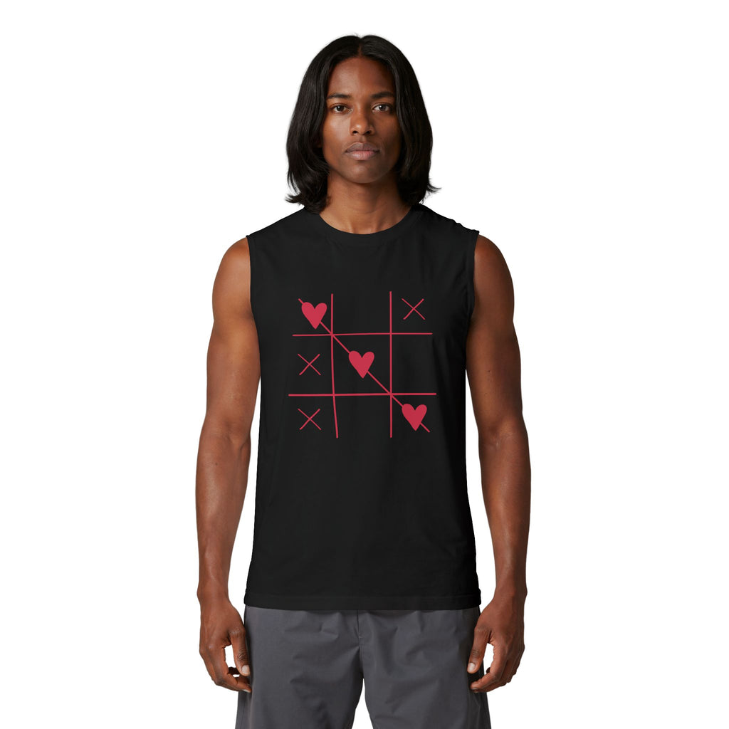 Heart Tic-Tac-Toe Muscle Tank — Cute Valentine’s Day Graphic Tank Top