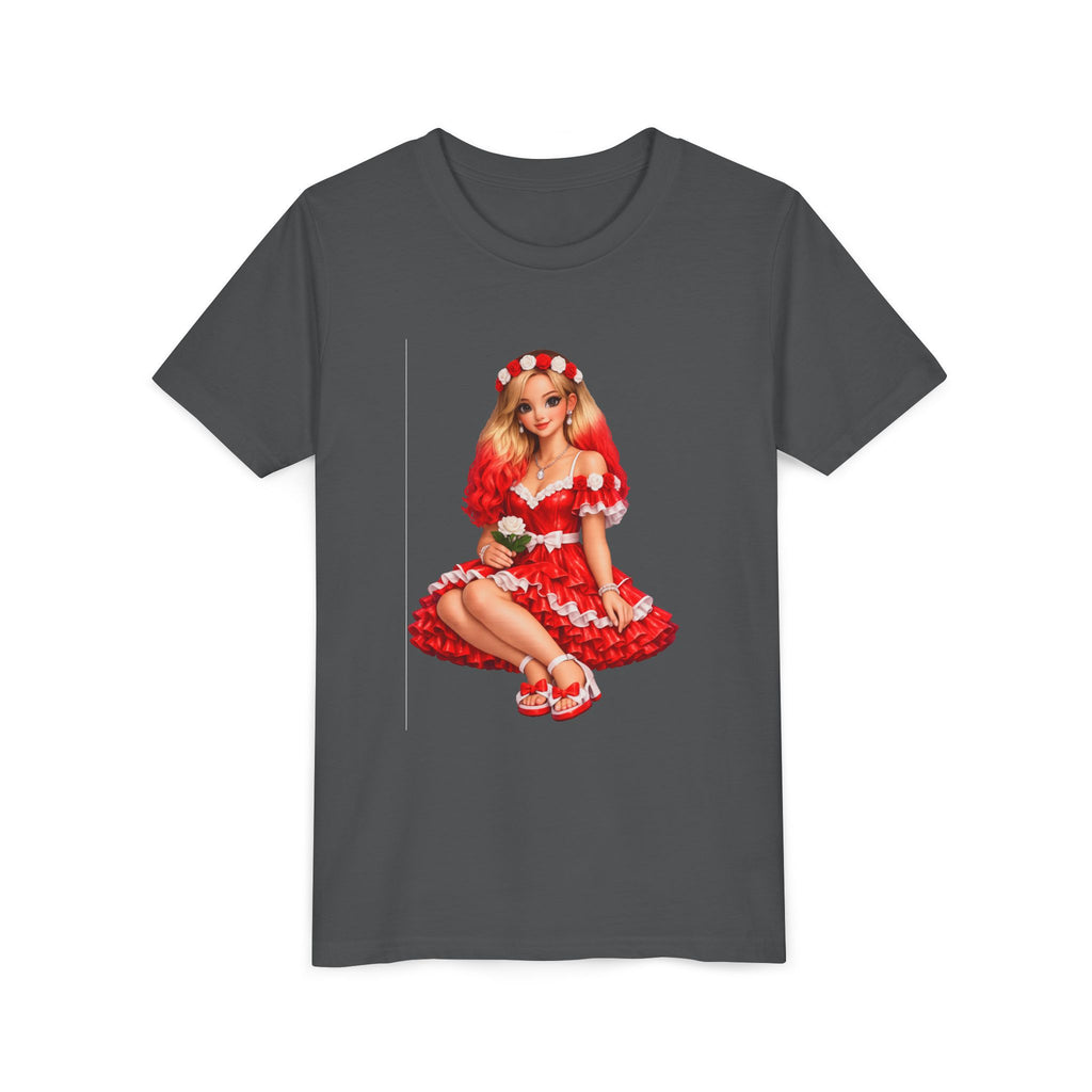 Youth Tee — Red Retro Pinup Girl Christmas Dress