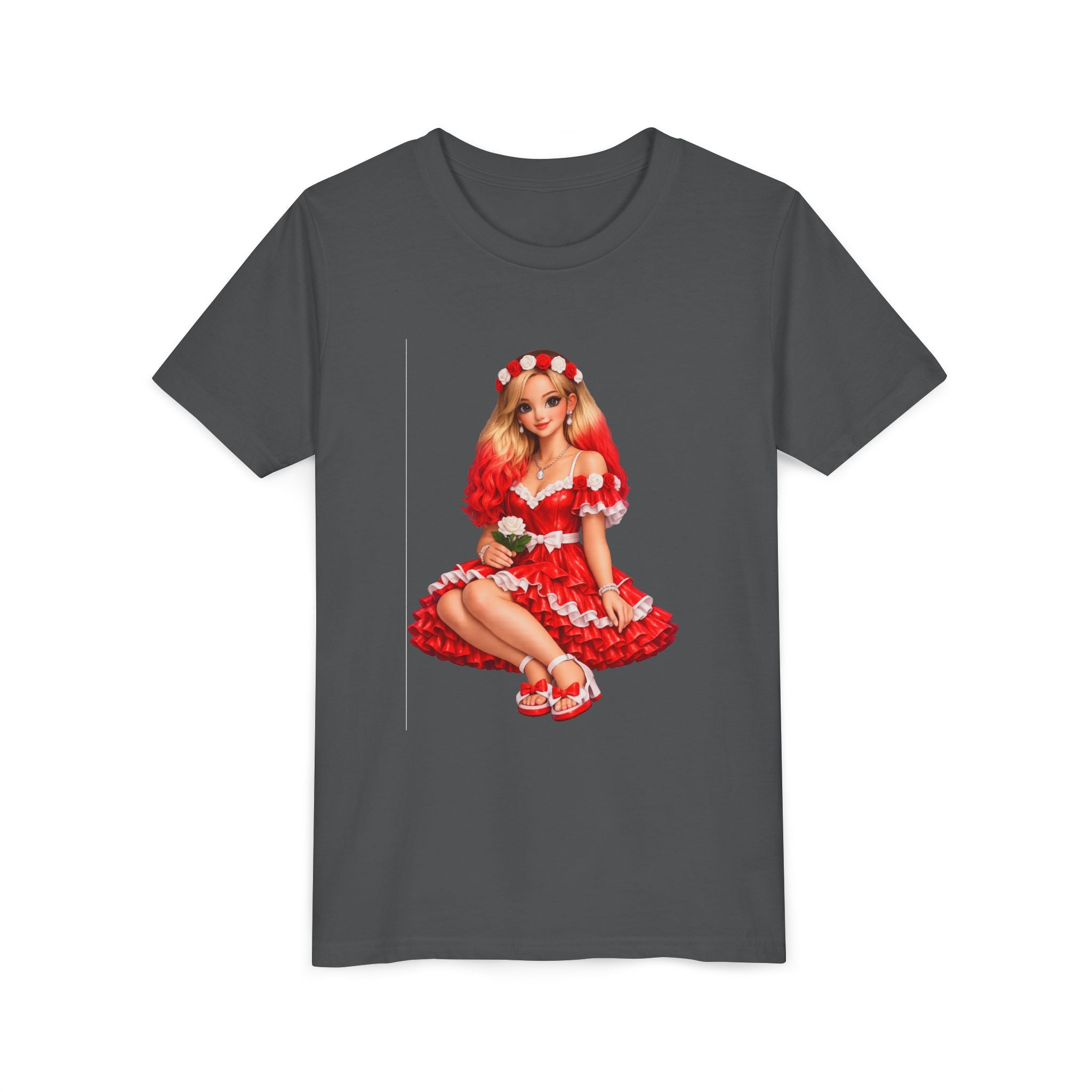 Youth Tee — Red Retro Pinup Girl Christmas Dress