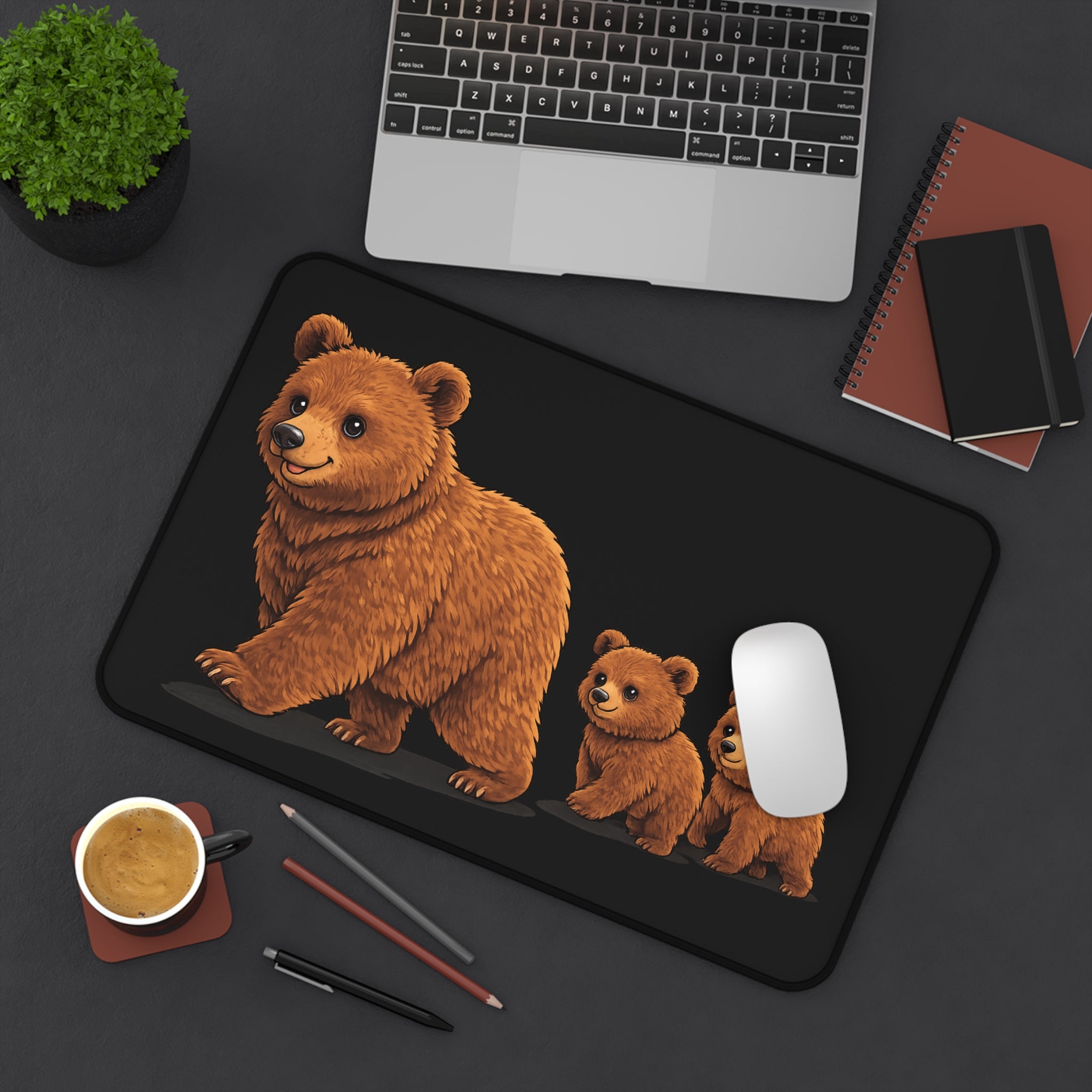 Bear Family Desk Mat — Cute Mama Bear with Cubs Mouse Pad