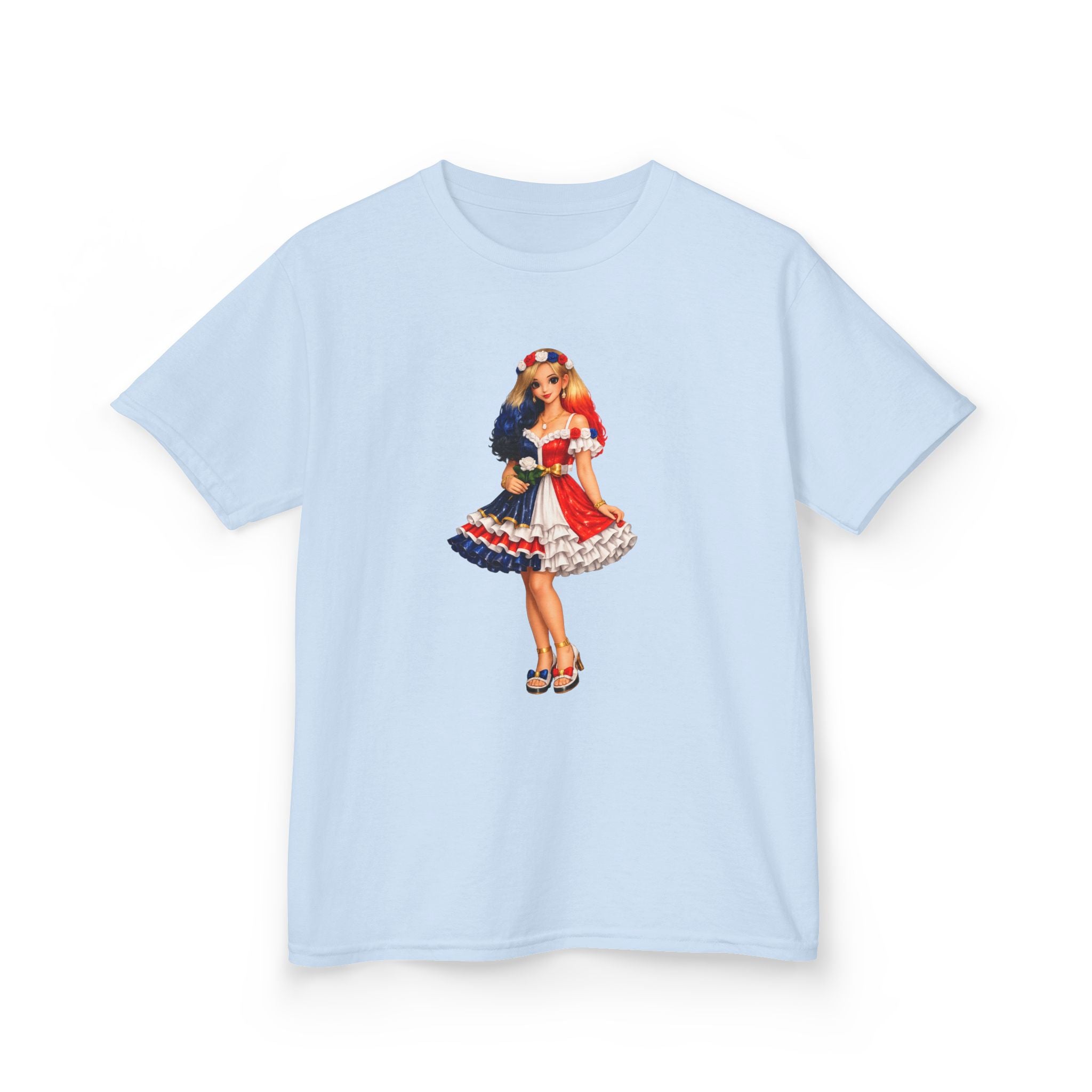 Kids Tee — Retro Patriotic Pin-Up Girl Dress (Fourth of July)