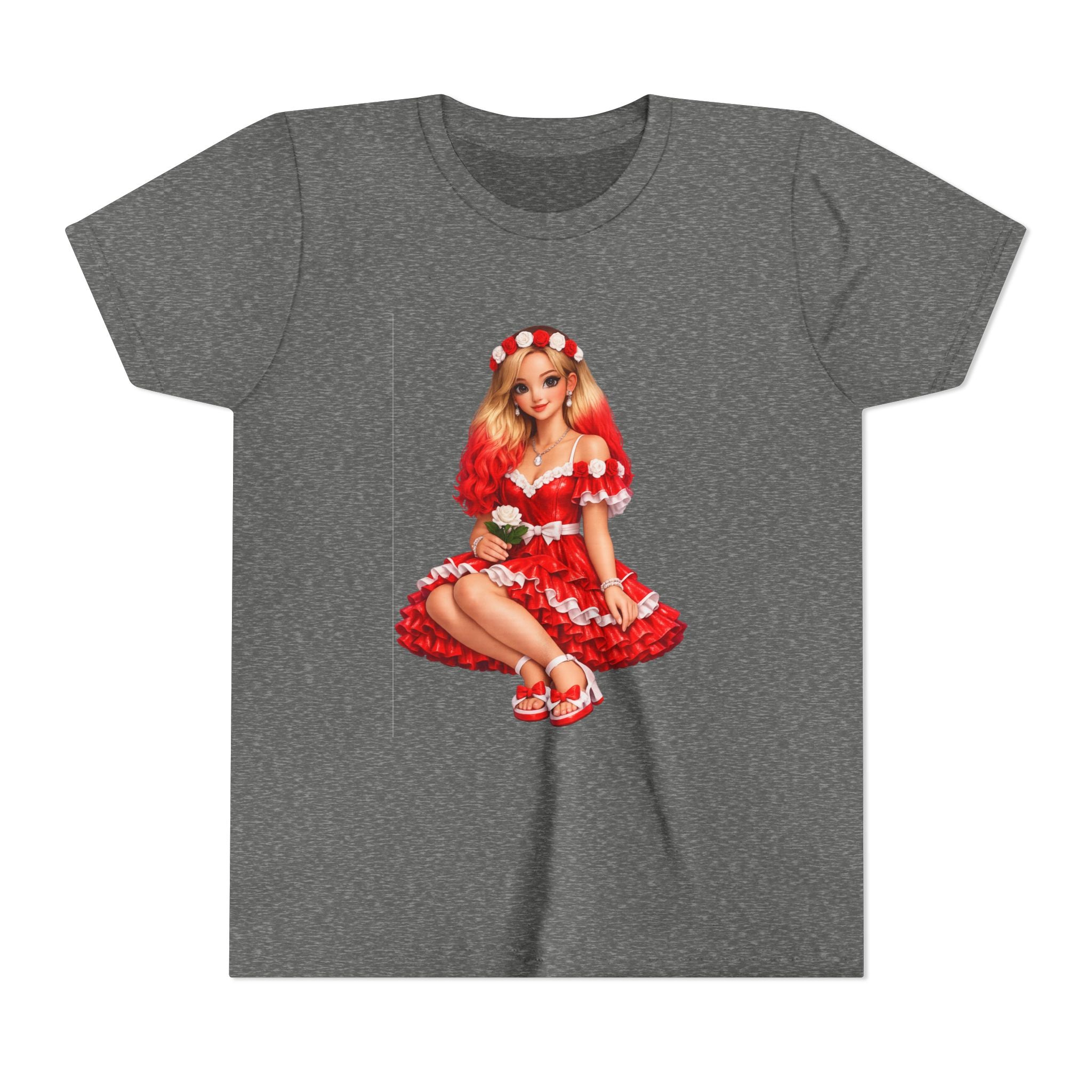 Youth Tee — Red Retro Pinup Girl Christmas Dress