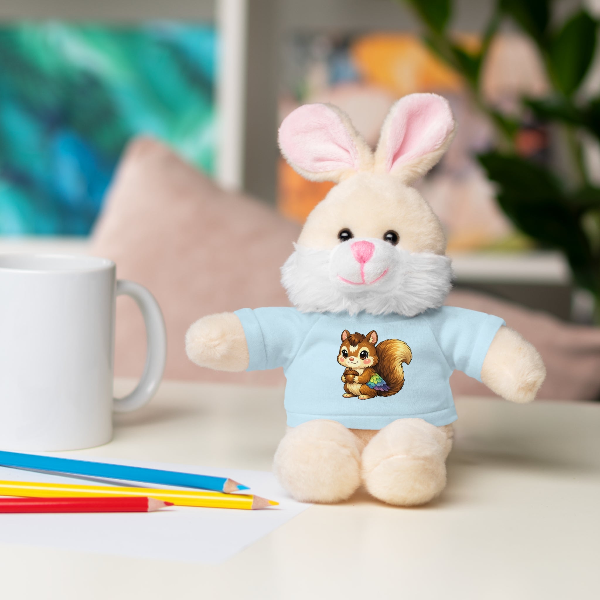 Cute Squirrel Plush Teddy with Graphic Tee — Adorable Stuffed Animal Gift