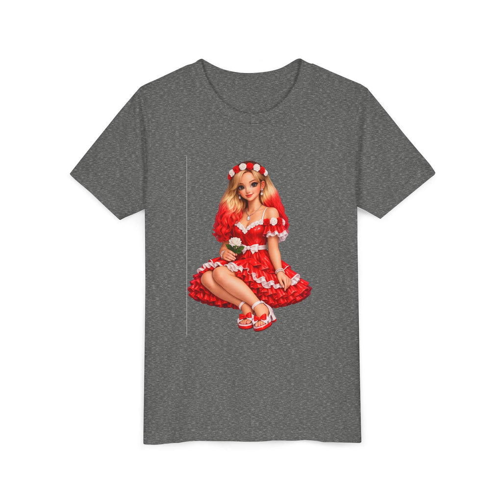 Youth Tee — Red Retro Pinup Girl Christmas Dress