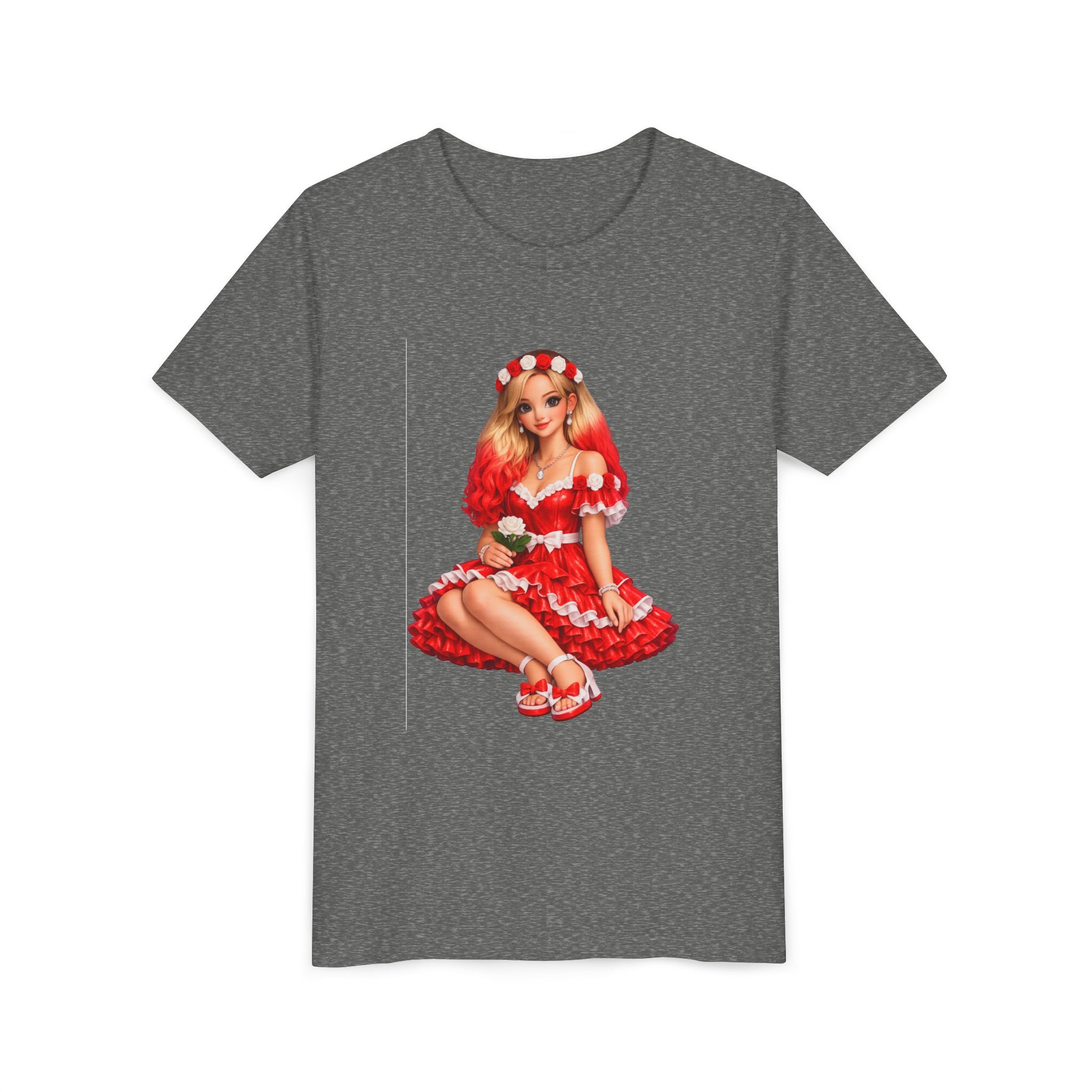 Youth Tee — Red Retro Pinup Girl Christmas Dress