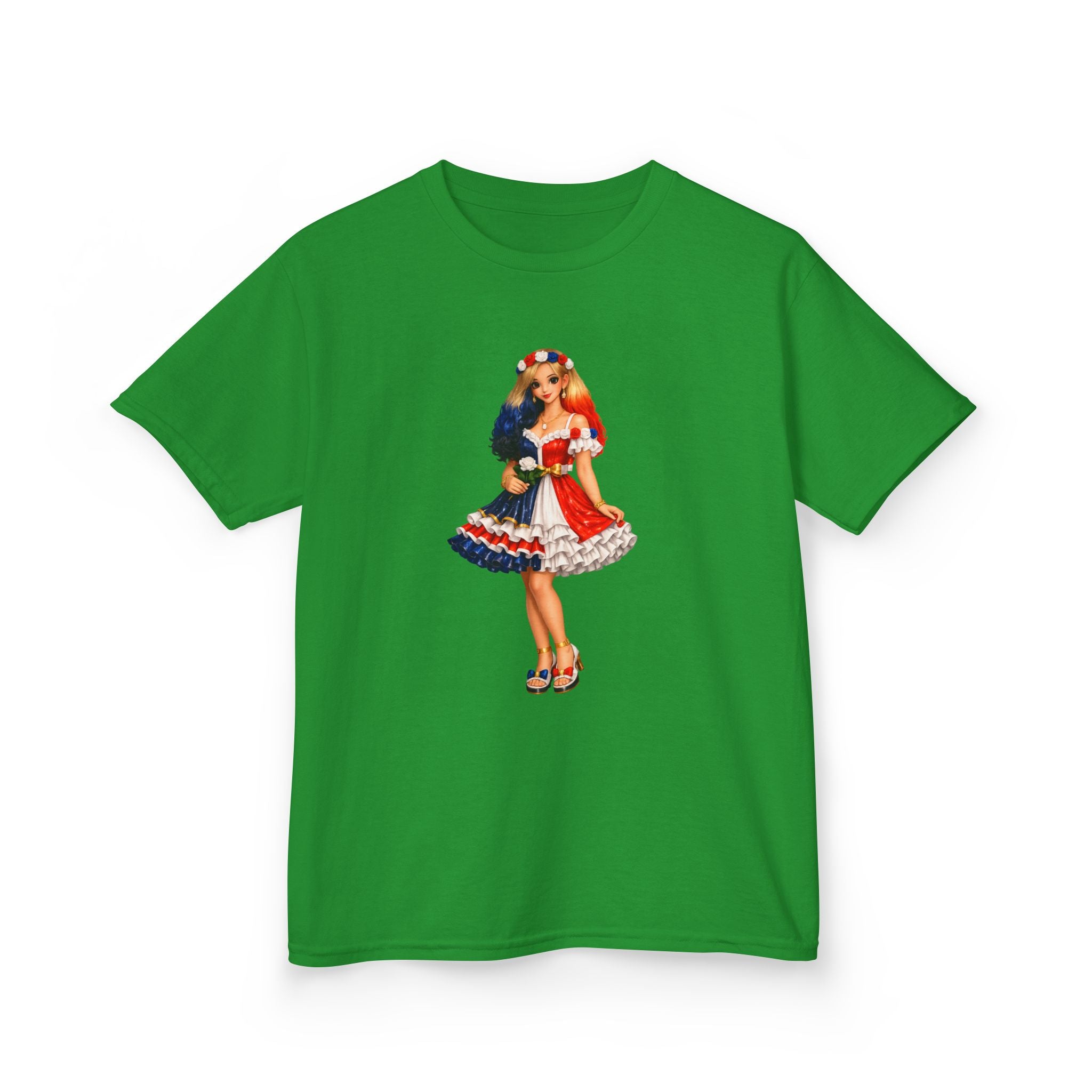 Kids Tee — Retro Patriotic Pin-Up Girl Dress (Fourth of July)