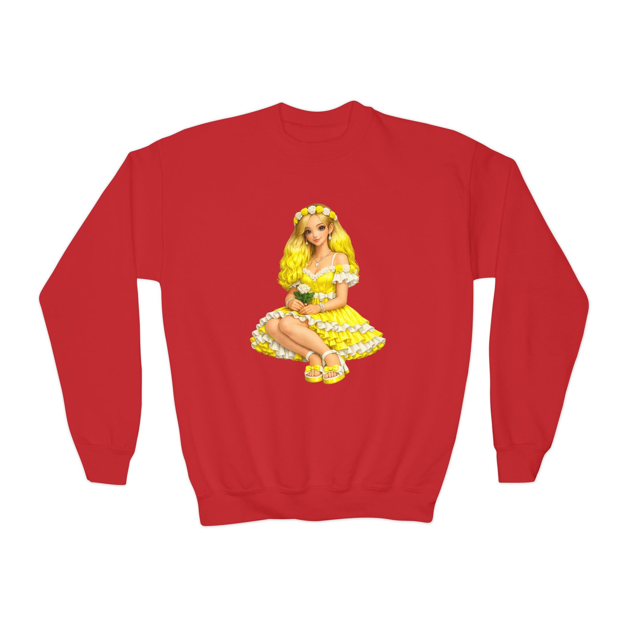 Yellow Daisy Girl Youth Sweatshirt — Cute Retro Floral Graphic Crewneck