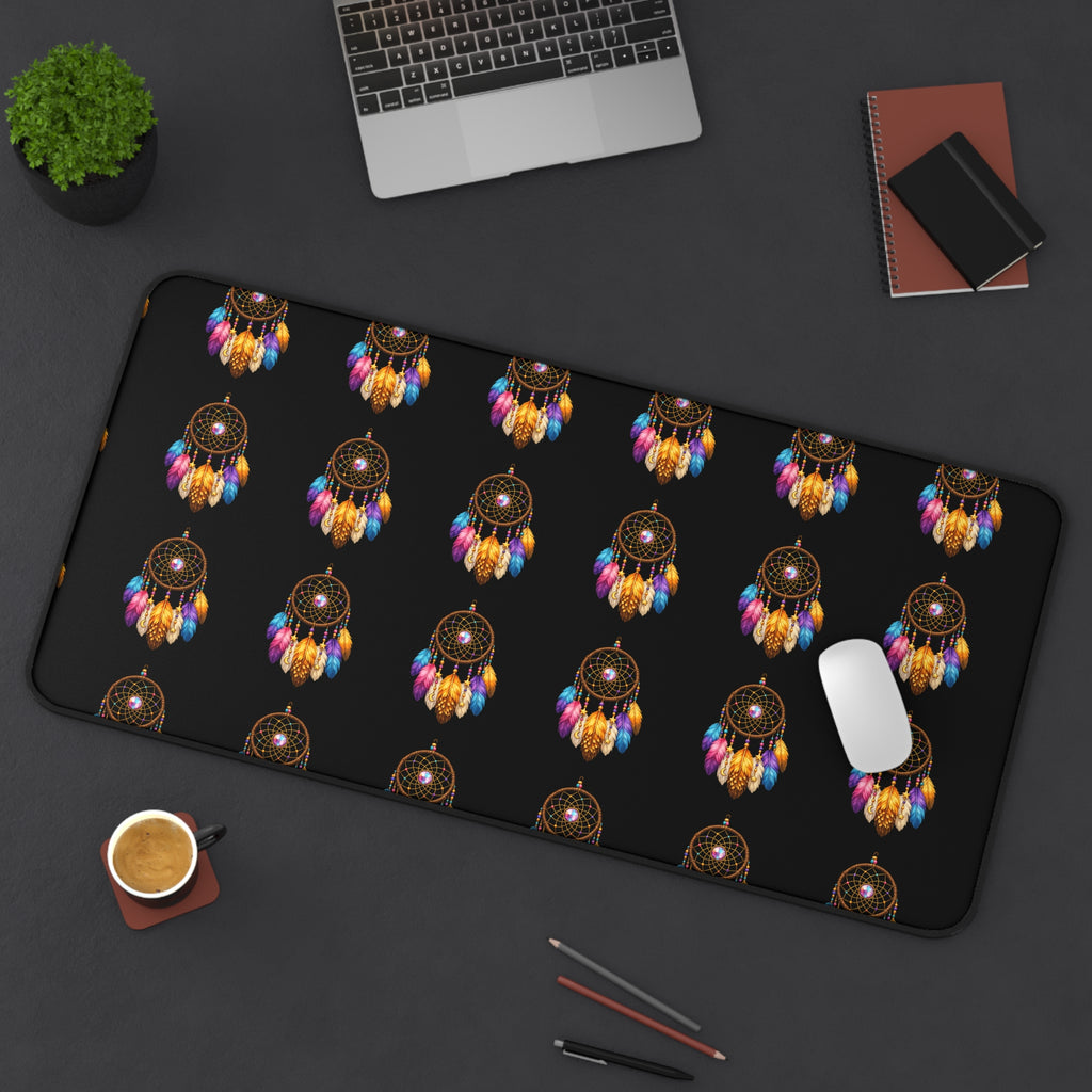 Dreamcatcher Pattern Desk Mat — Boho Feather Mouse Pad for Home Office