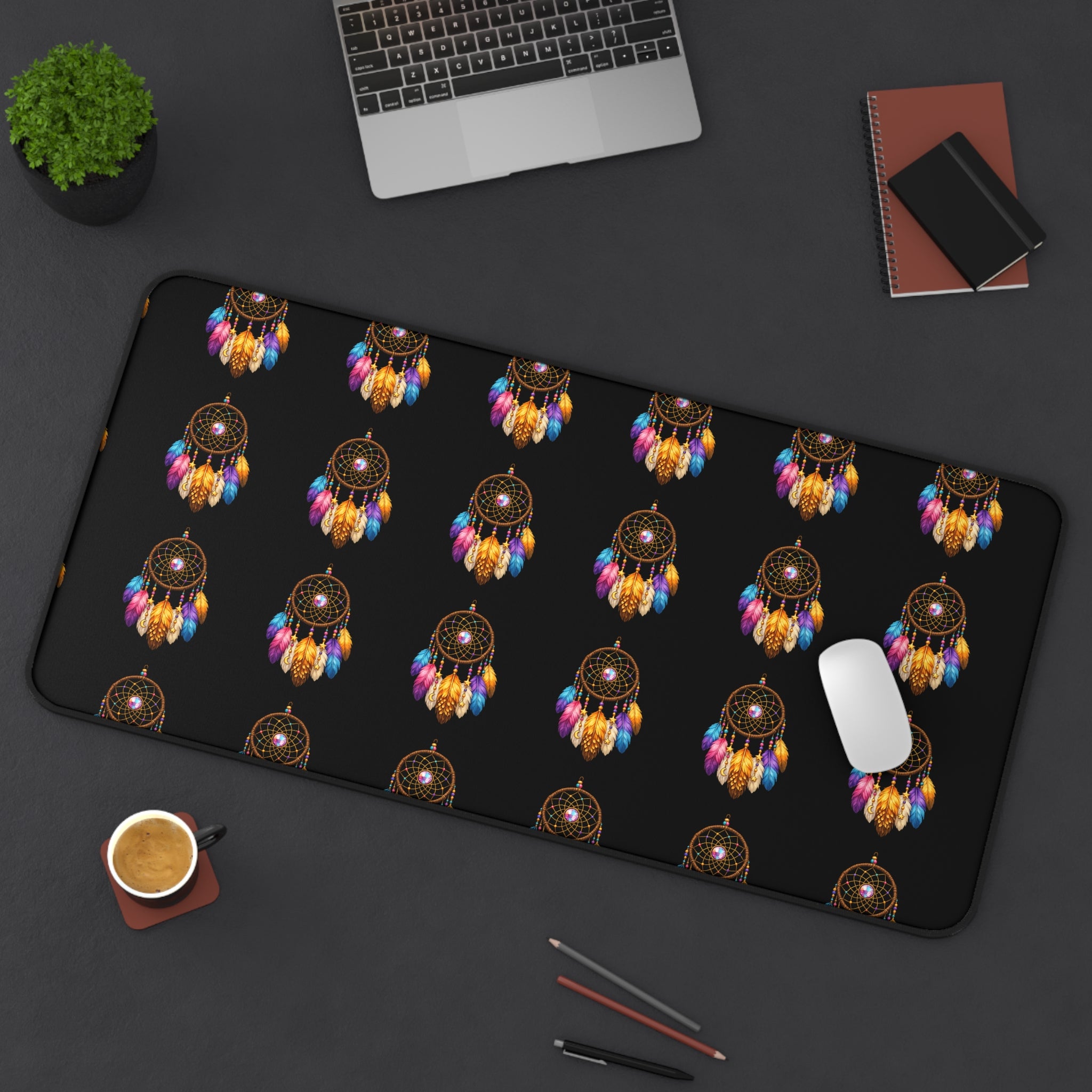 Dreamcatcher Pattern Desk Mat — Boho Feather Mouse Pad for Home Office