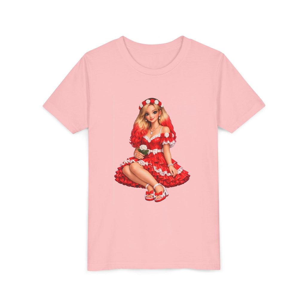 Youth Tee — Red Retro Pinup Girl Christmas Dress