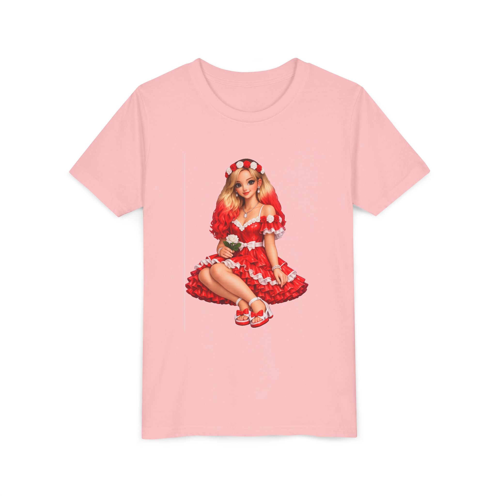 Youth Tee — Red Retro Pinup Girl Christmas Dress