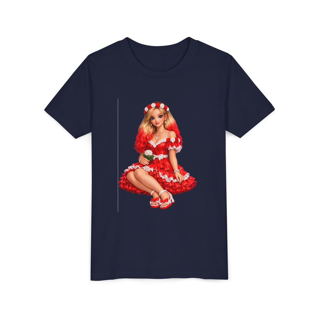 Youth Tee — Red Retro Pinup Girl Christmas Dress