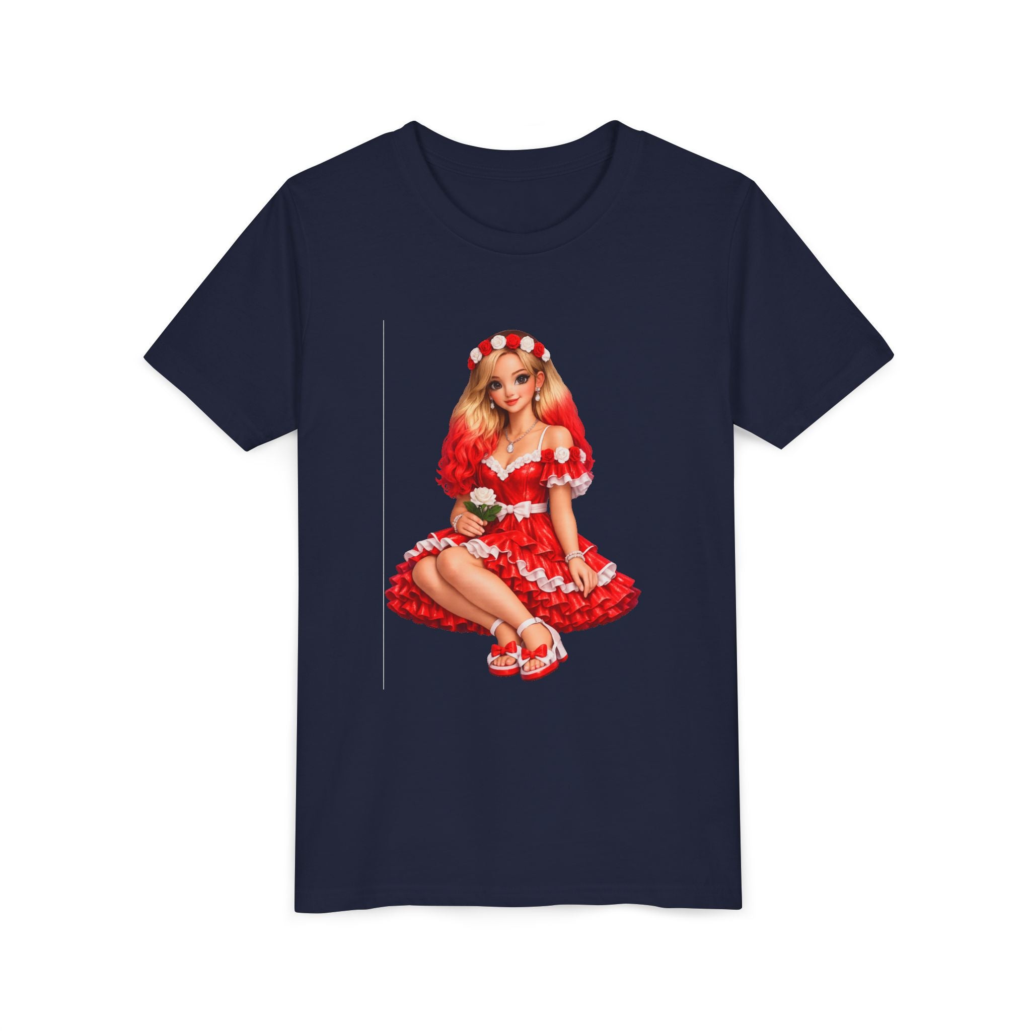 Youth Tee — Red Retro Pinup Girl Christmas Dress