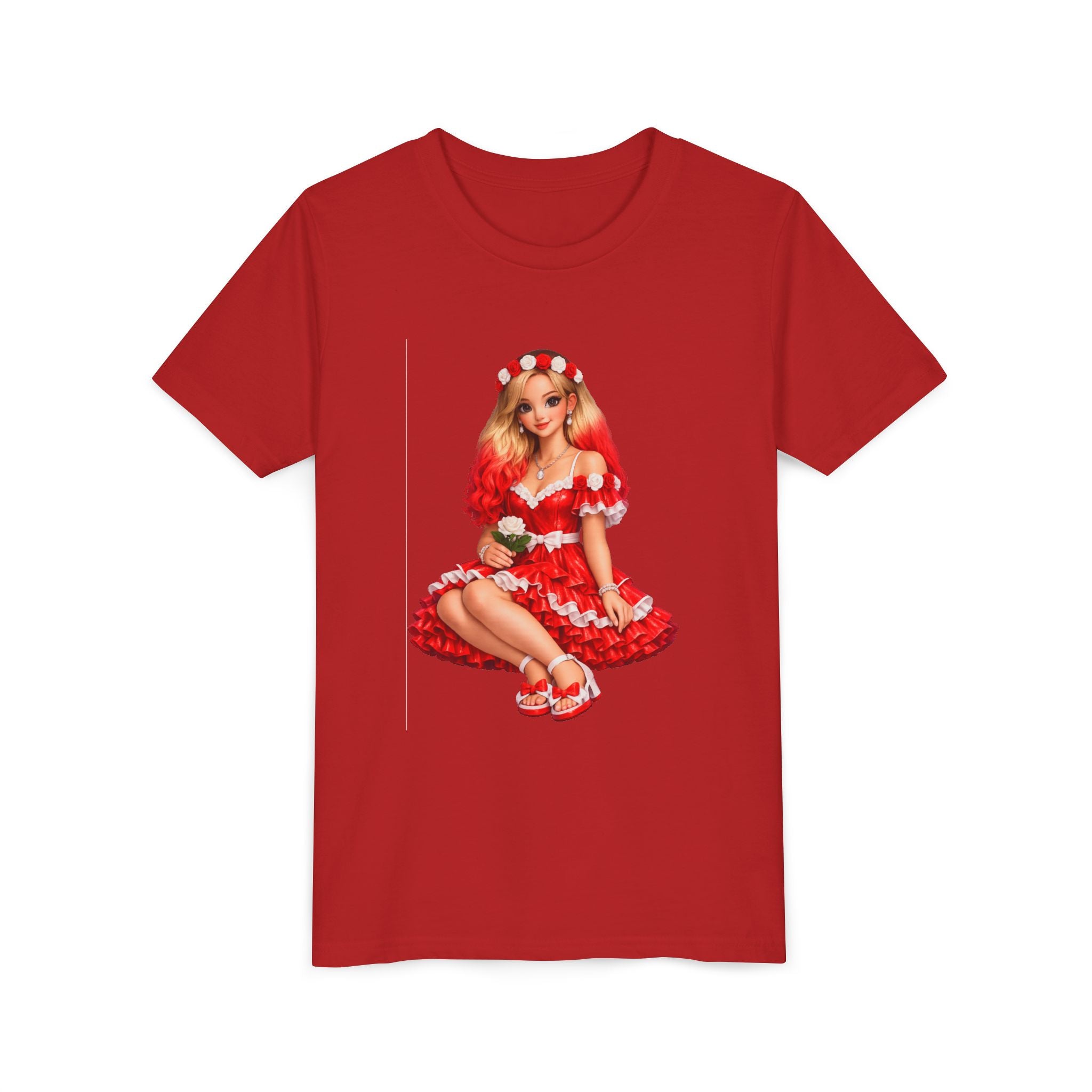 Youth Tee — Red Retro Pinup Girl Christmas Dress