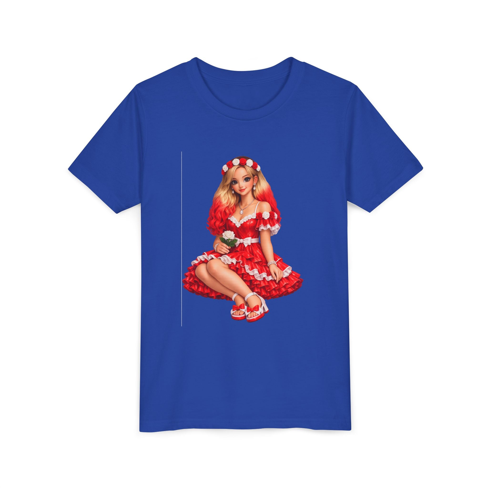 Youth Tee — Red Retro Pinup Girl Christmas Dress