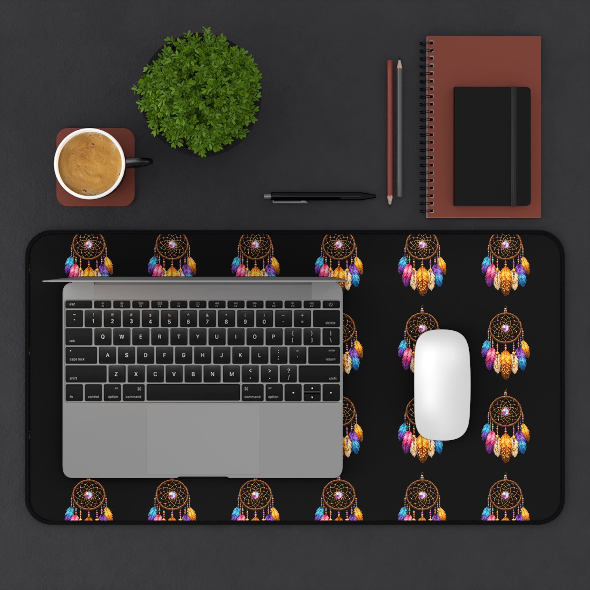 Dreamcatcher Pattern Desk Mat — Boho Feather Mouse Pad for Home Office