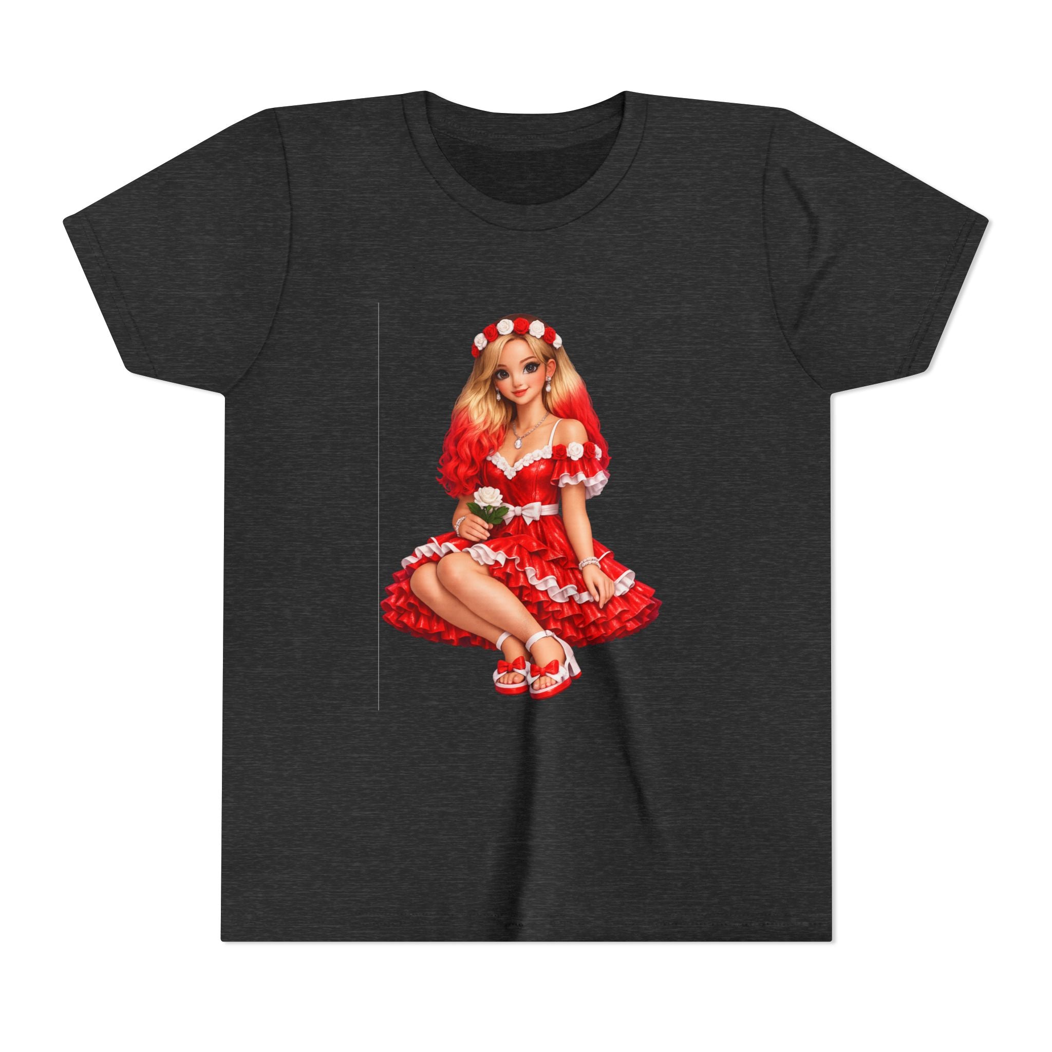 Youth Tee — Red Retro Pinup Girl Christmas Dress