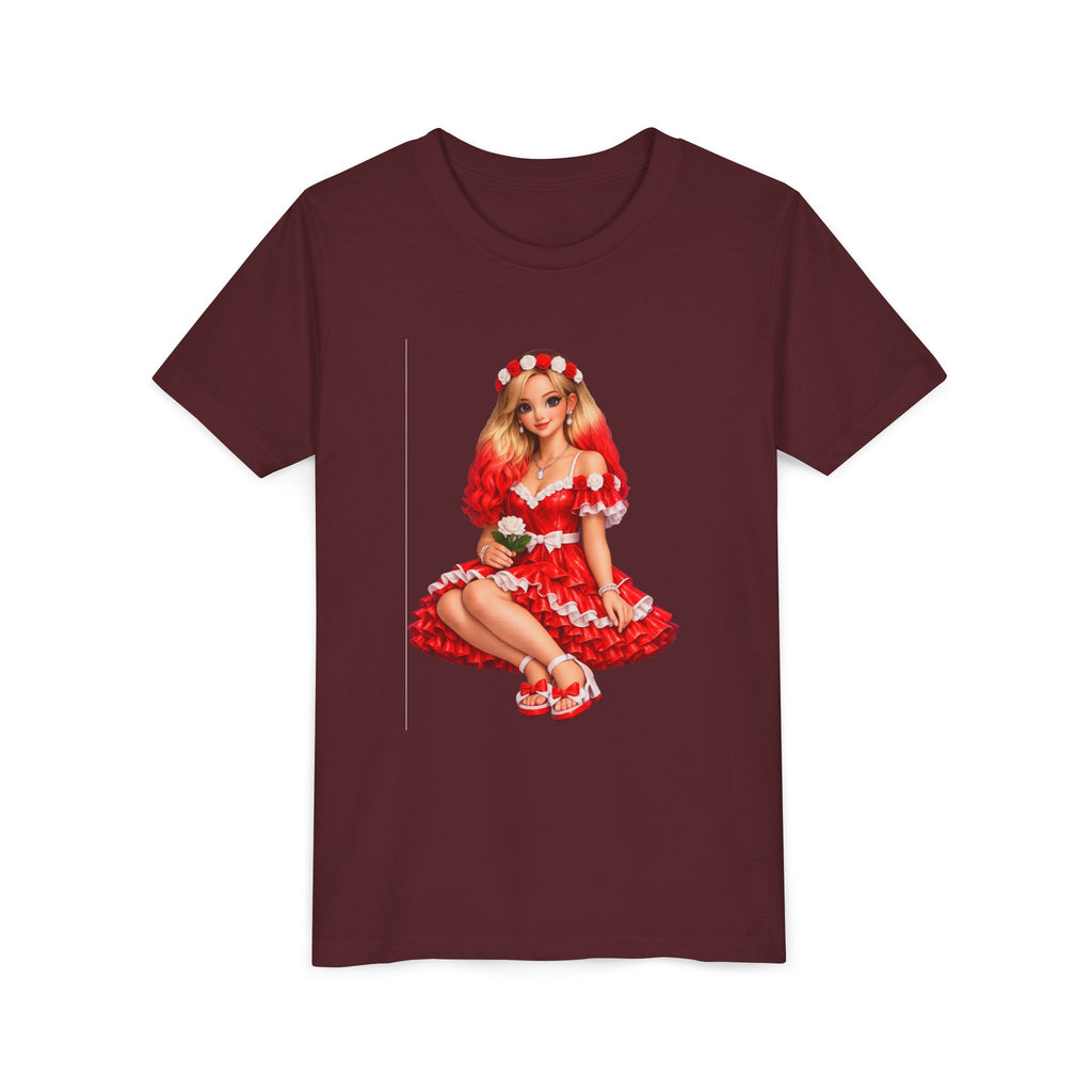 Youth Tee — Red Retro Pinup Girl Christmas Dress