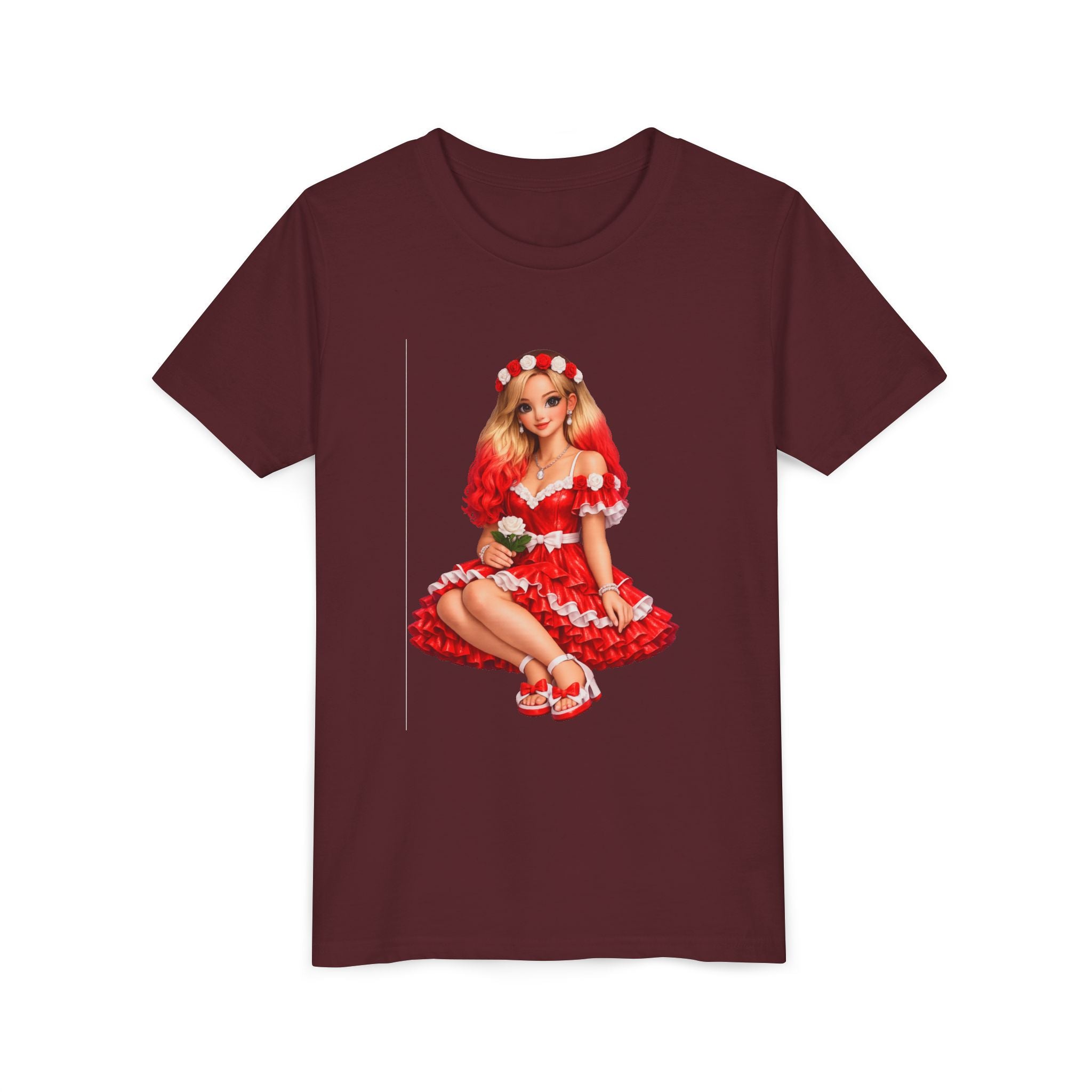 Youth Tee — Red Retro Pinup Girl Christmas Dress