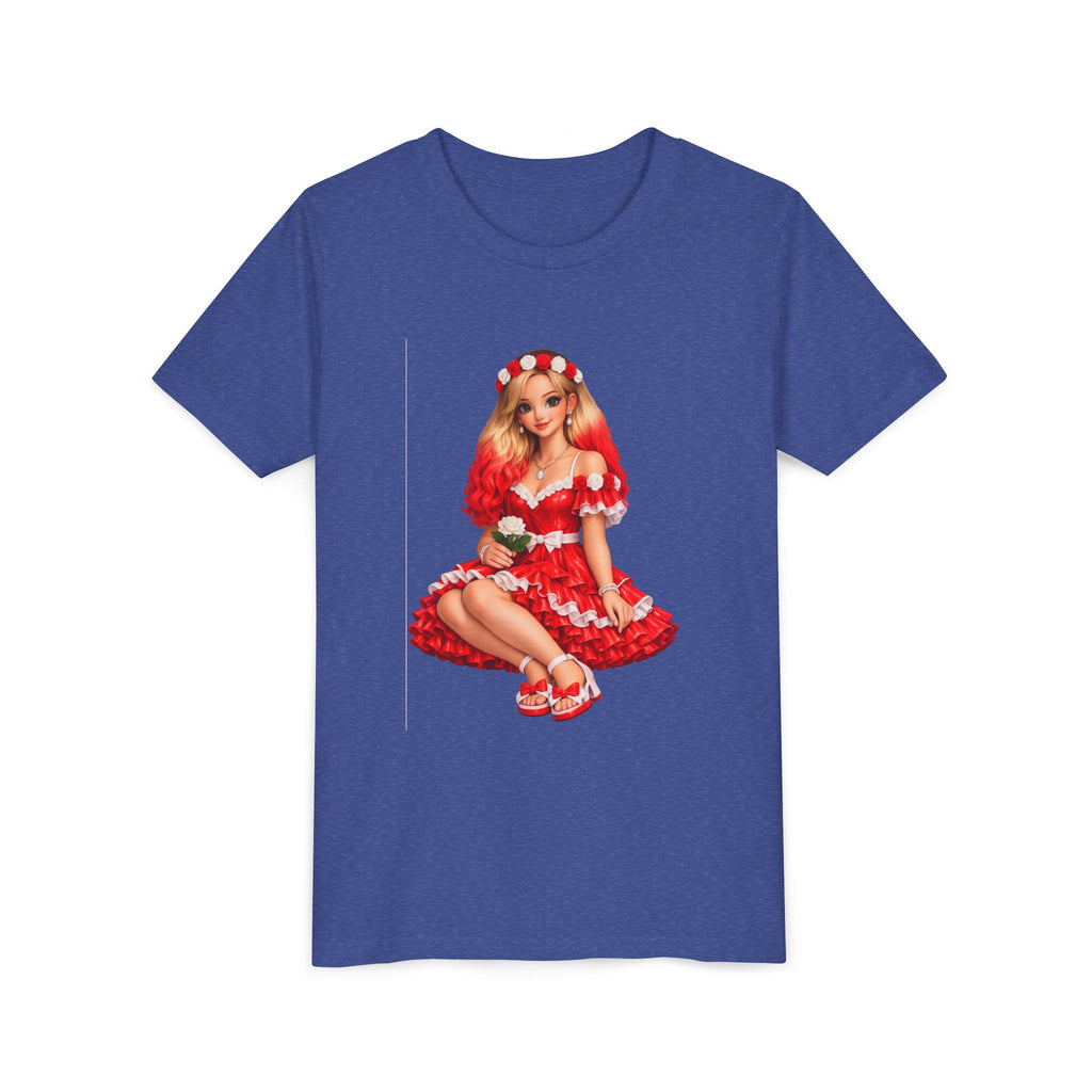 Youth Tee — Red Retro Pinup Girl Christmas Dress